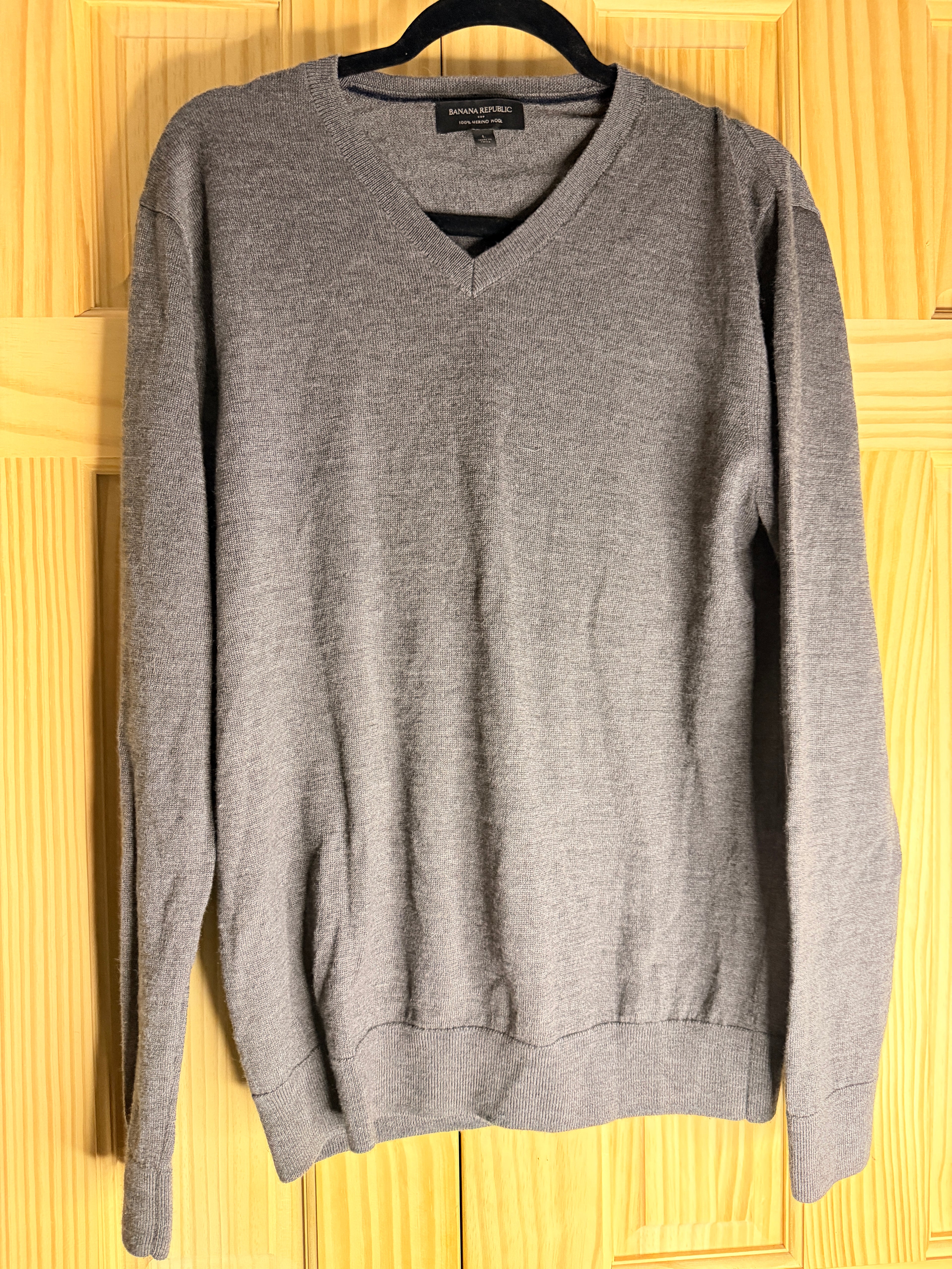 Banana Republic 100% Merino Wool Crewneck Sweater Gray Men's Large Lightweight Knit