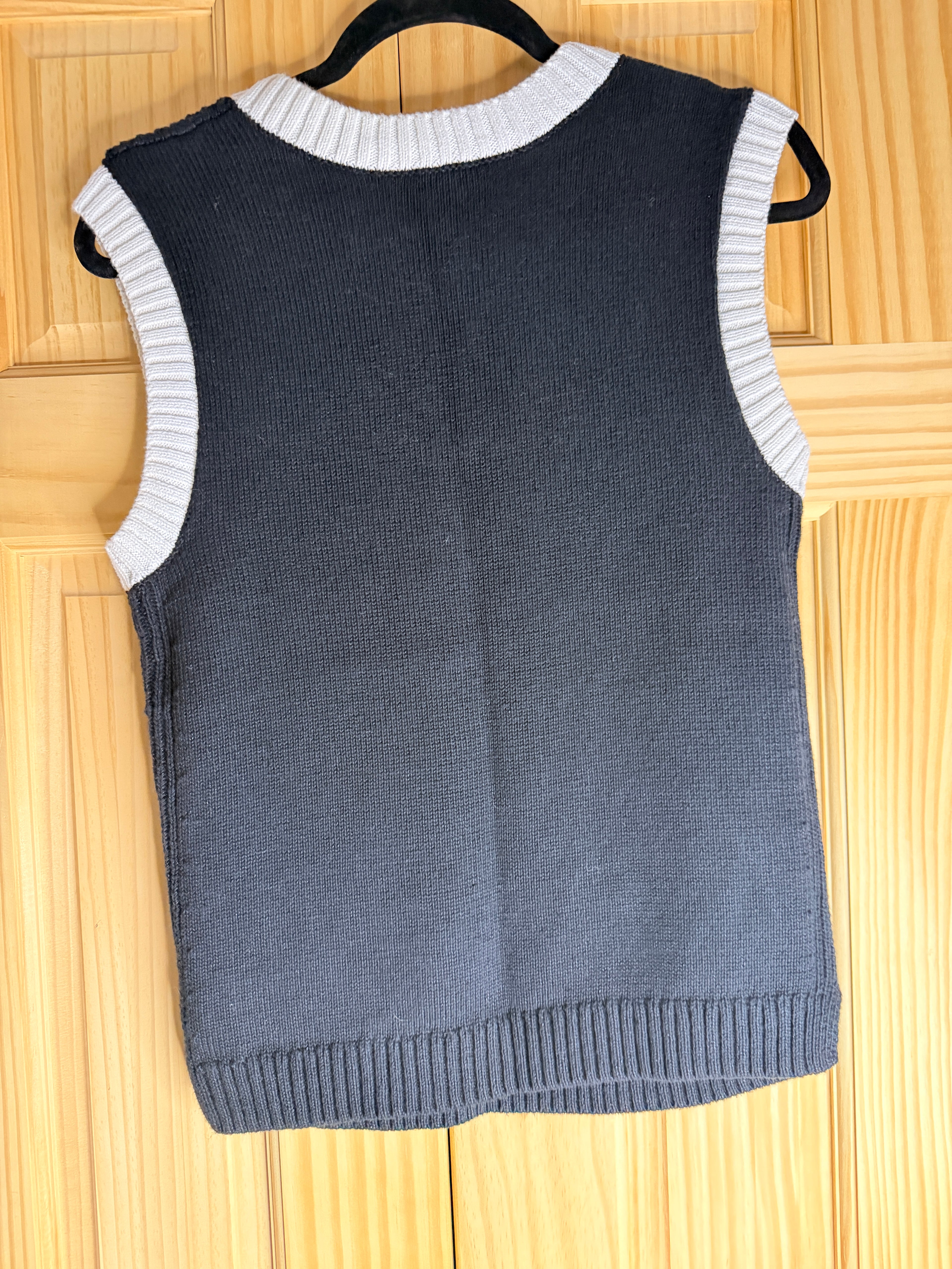 Talbots Petite Textured Knit Sweater Vest Navy Ivory Women's SP V-Neck Layering