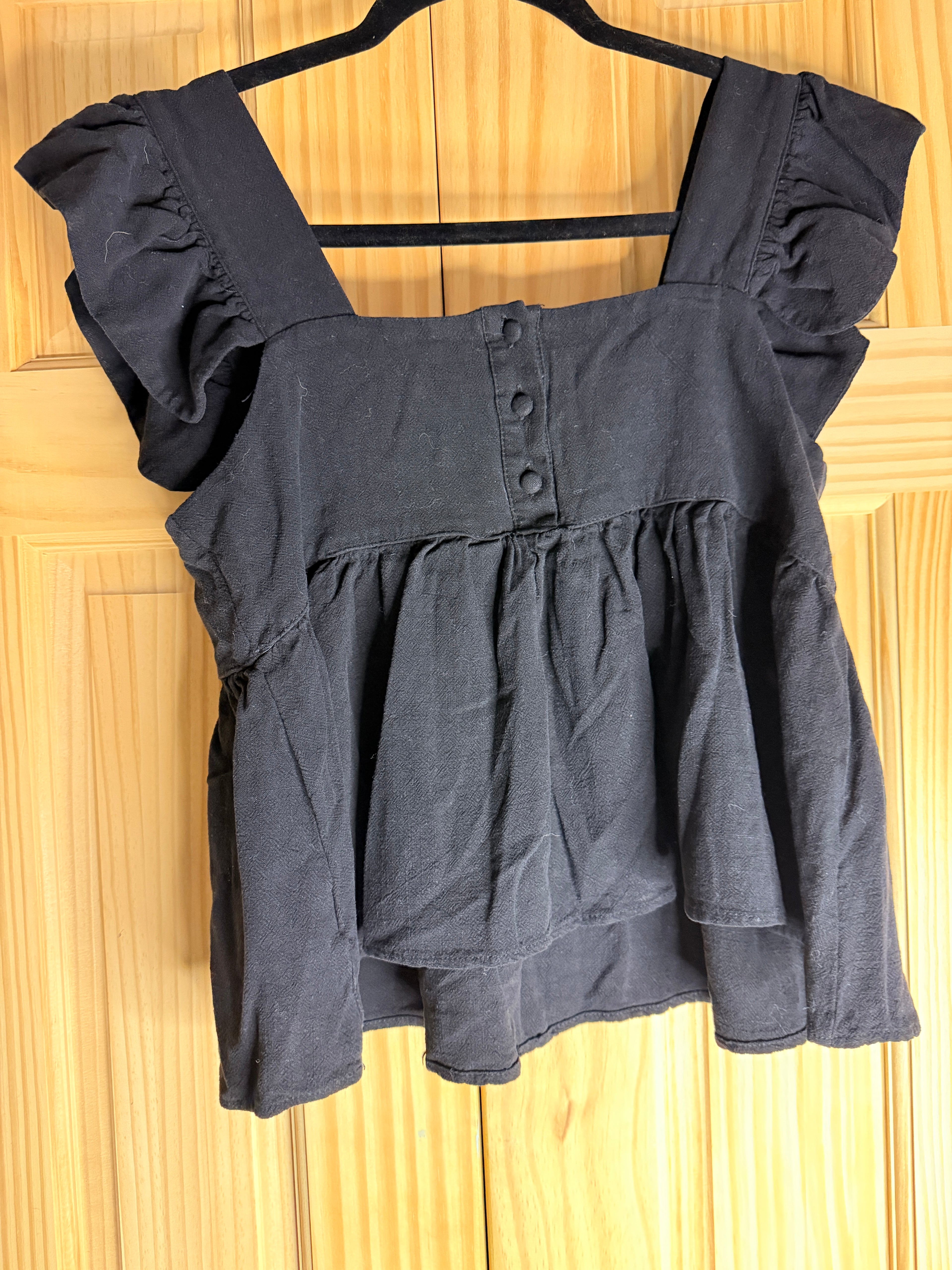 Miou Muse Black Puff Sleeve Babydoll Blouse - Women's Medium