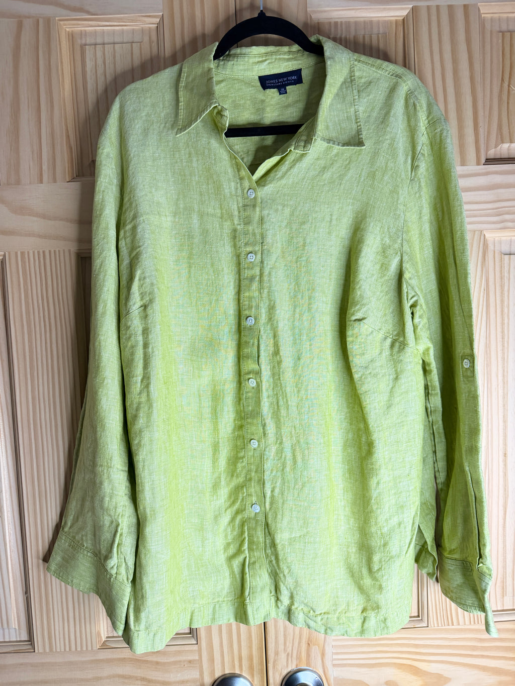 Jones New York 100% Linen Button Front Shirt Lime Green Women's 2X Plus Size