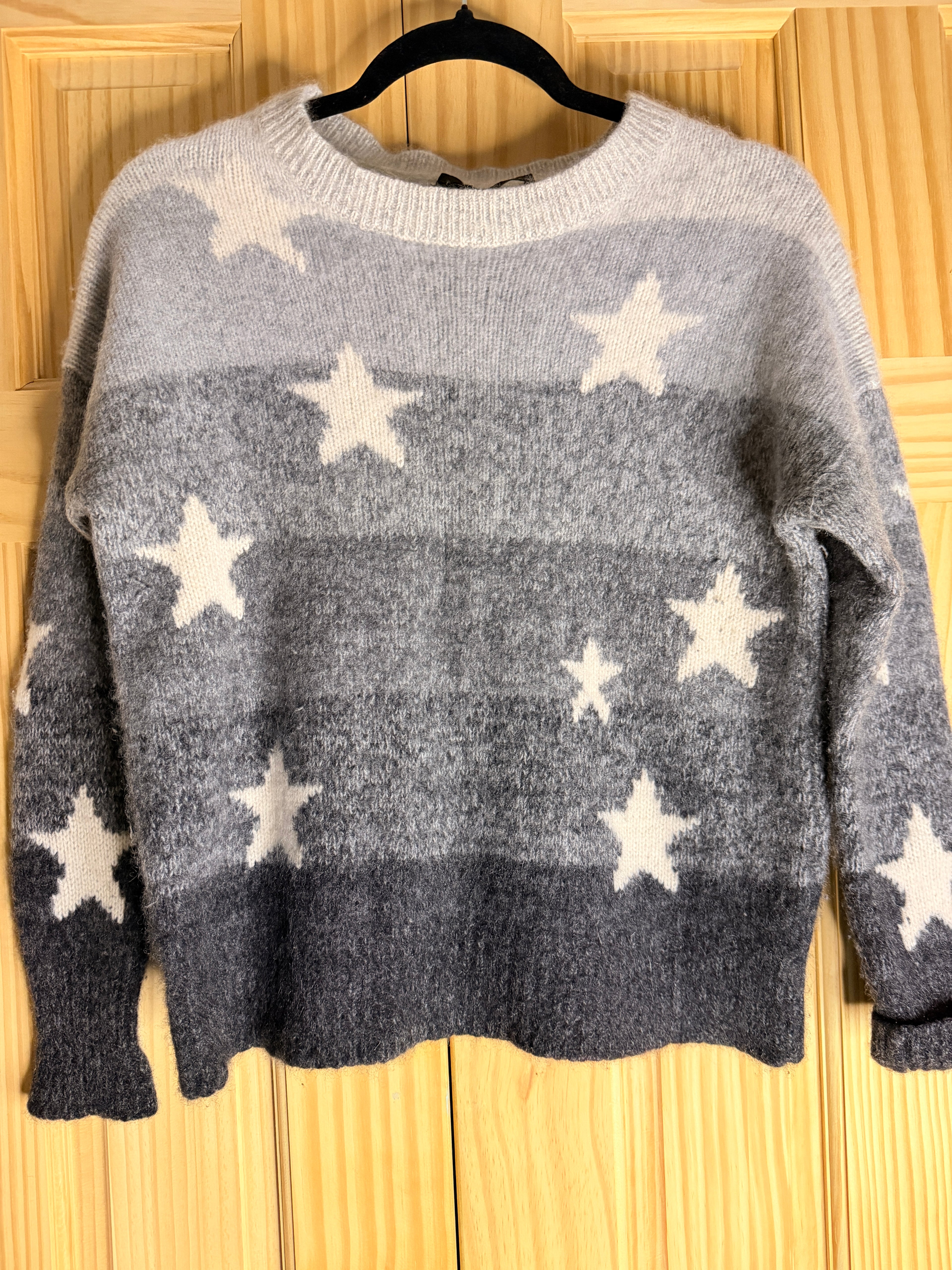 360Cashmere Gray White Star Sweater Women's Medium Ombre Cashmere Knit
