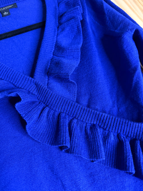 Banana Republic Extra Fine Merino Wool Blue Ruffle Wrap Sweater Women's Large