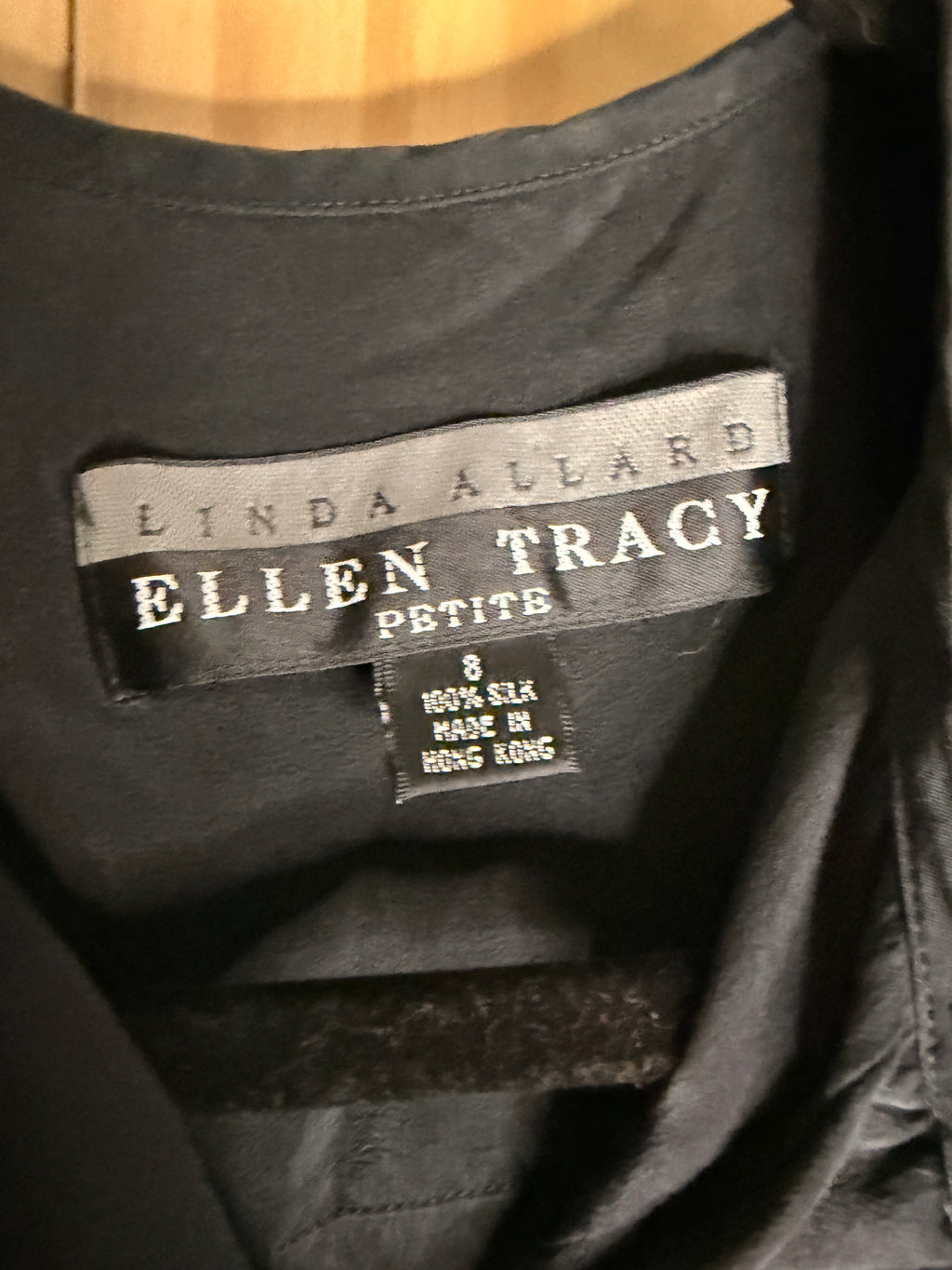 Ellen Tracy Linda Allard Black 100% Silk Blouse Petite 8