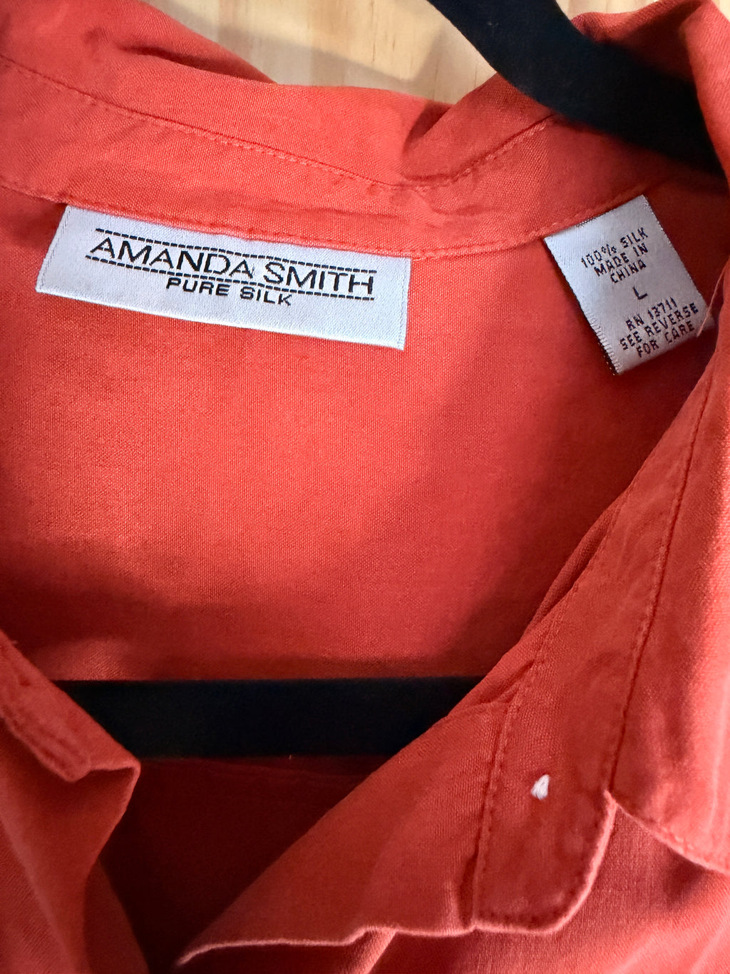 Amanda Smith 100% Silk Coral Button Front Blouse Large