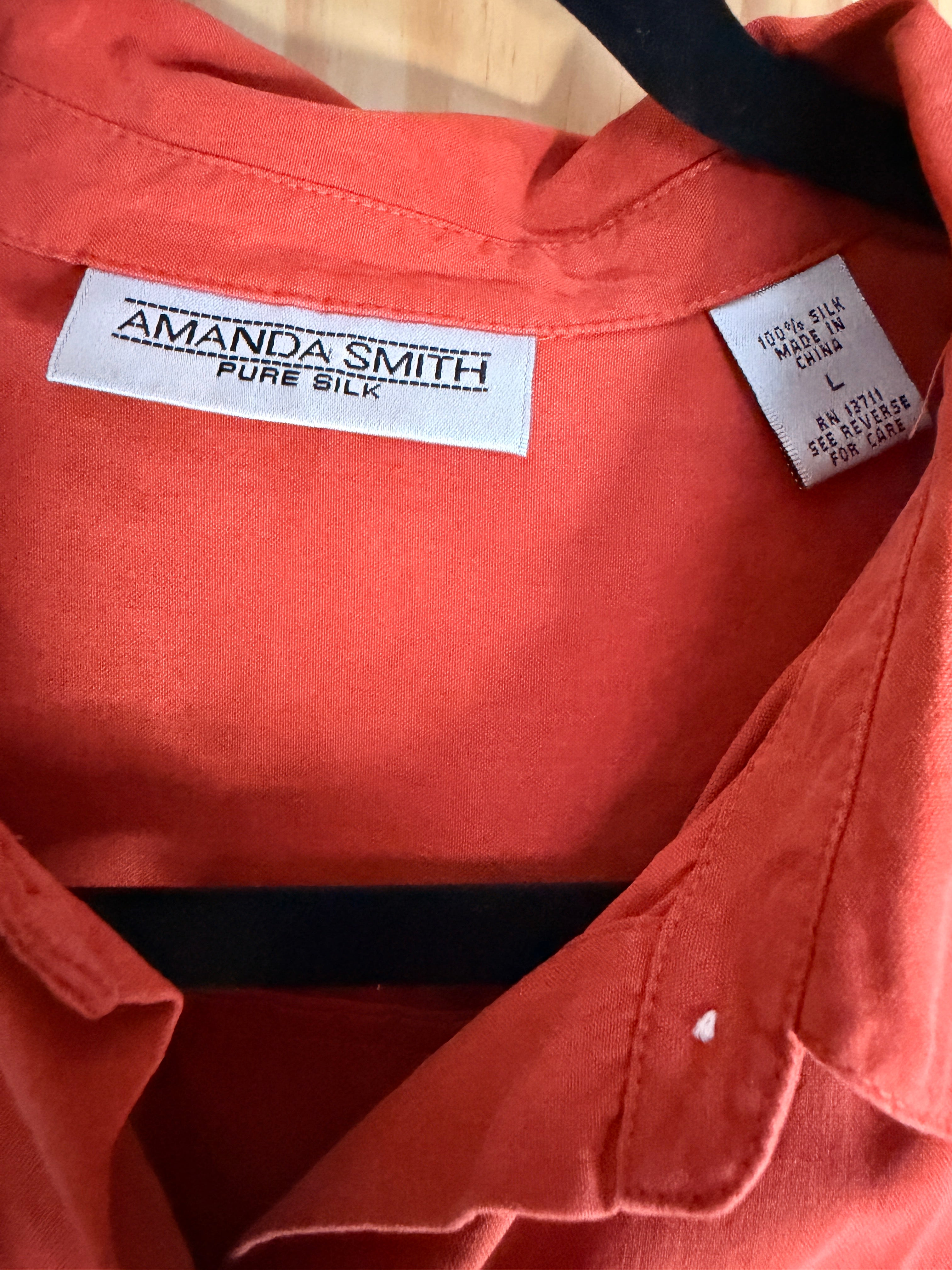 Amanda Smith 100% Silk Coral Button Front Blouse Large