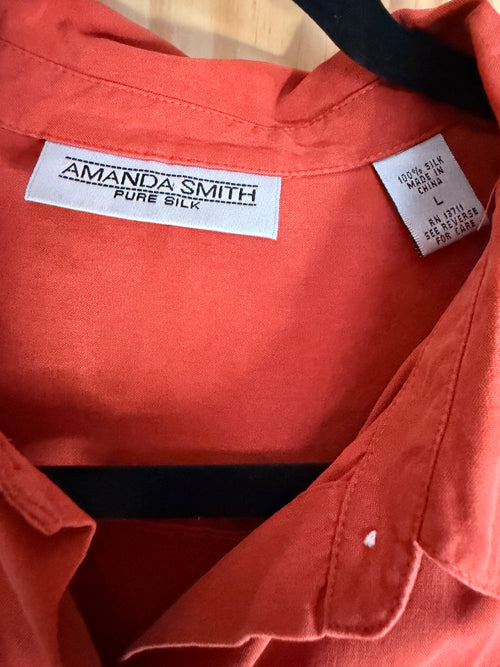 Amanda Smith 100% Silk Coral Button Front Blouse Large