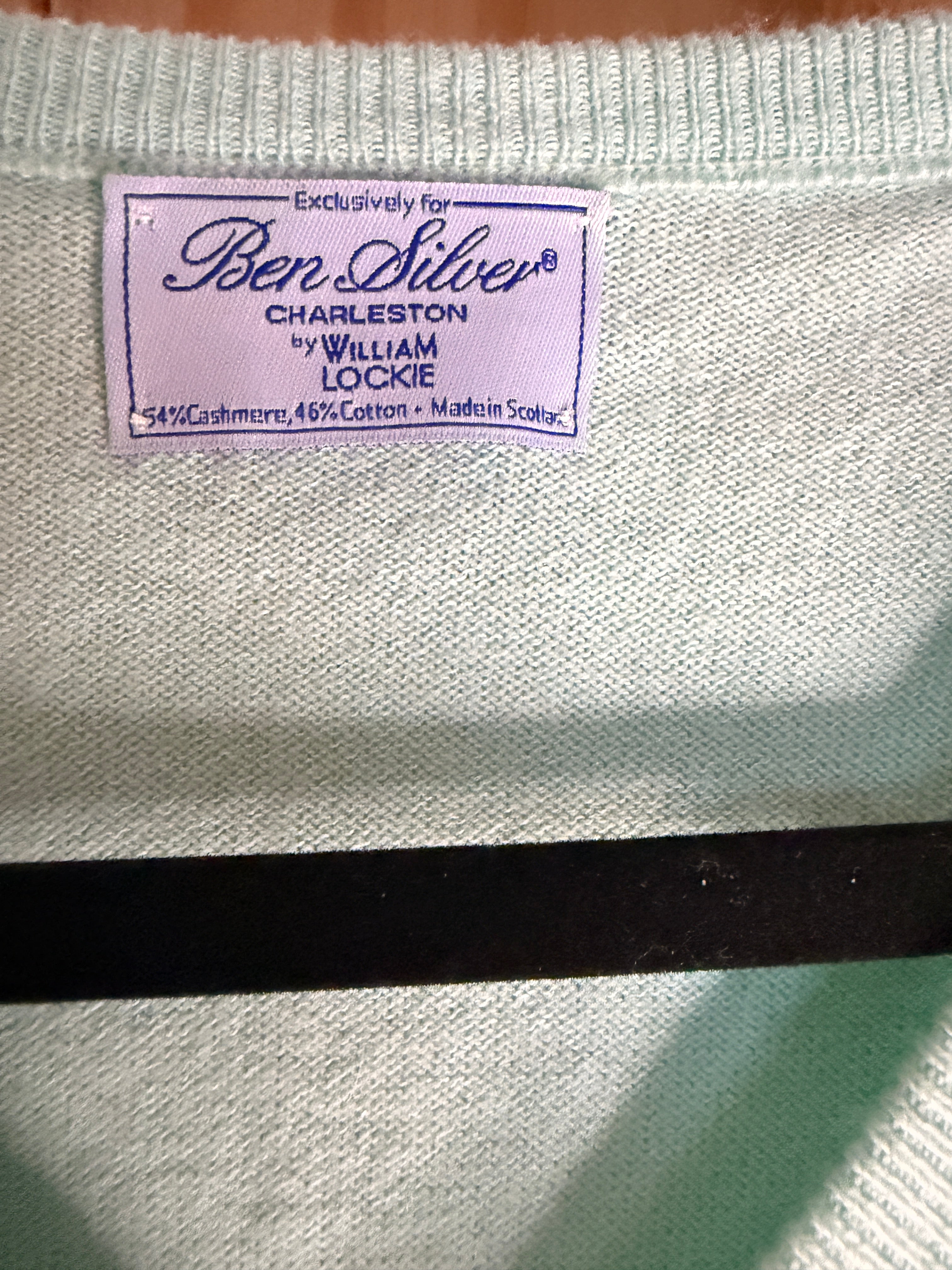 Ben Silver Charleston by William Lockie Cashmere Cotton Sweater Vest Mint Green