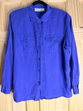 Christie & Jill 100% Silk Cobalt Blue Button Front Blouse Large