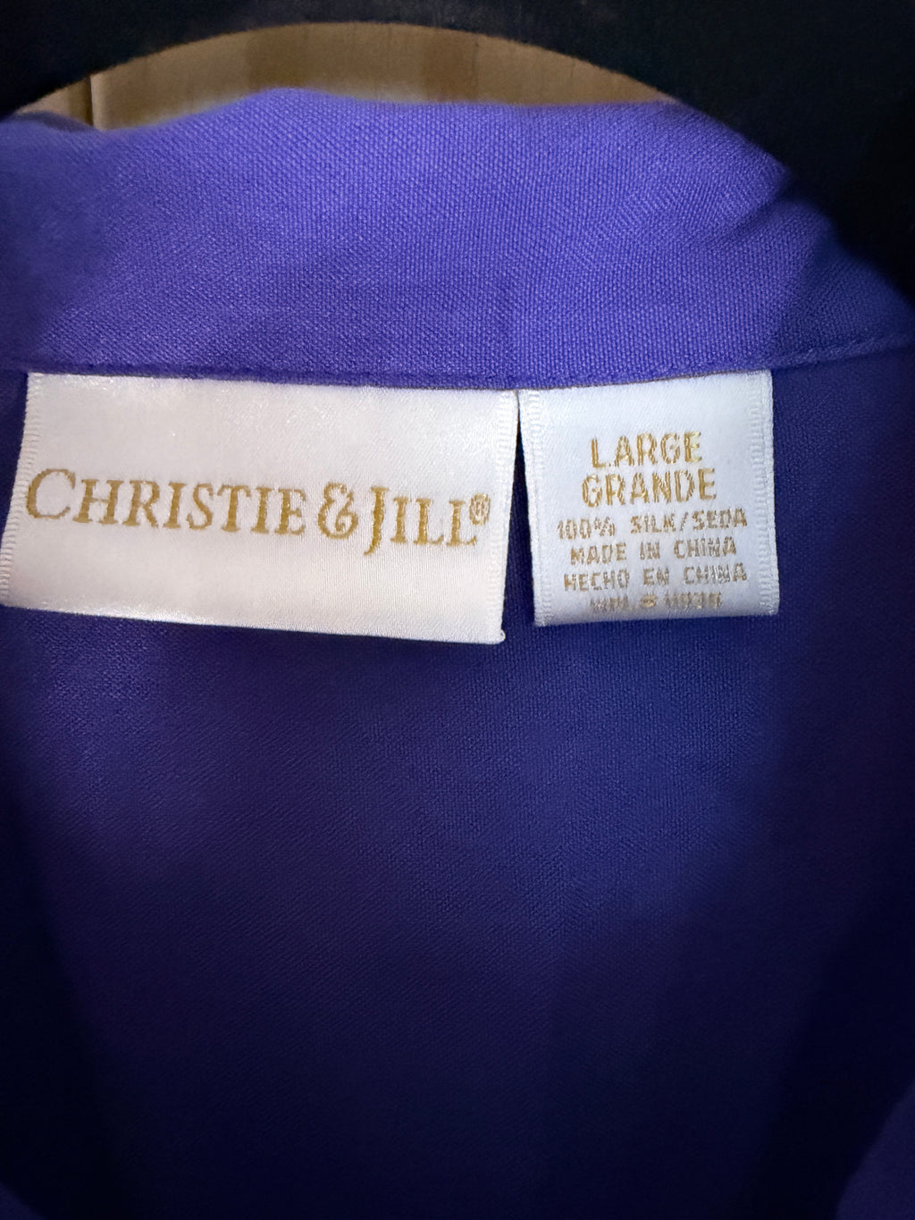 Christie & Jill 100% Silk Cobalt Blue Button Front Blouse Large