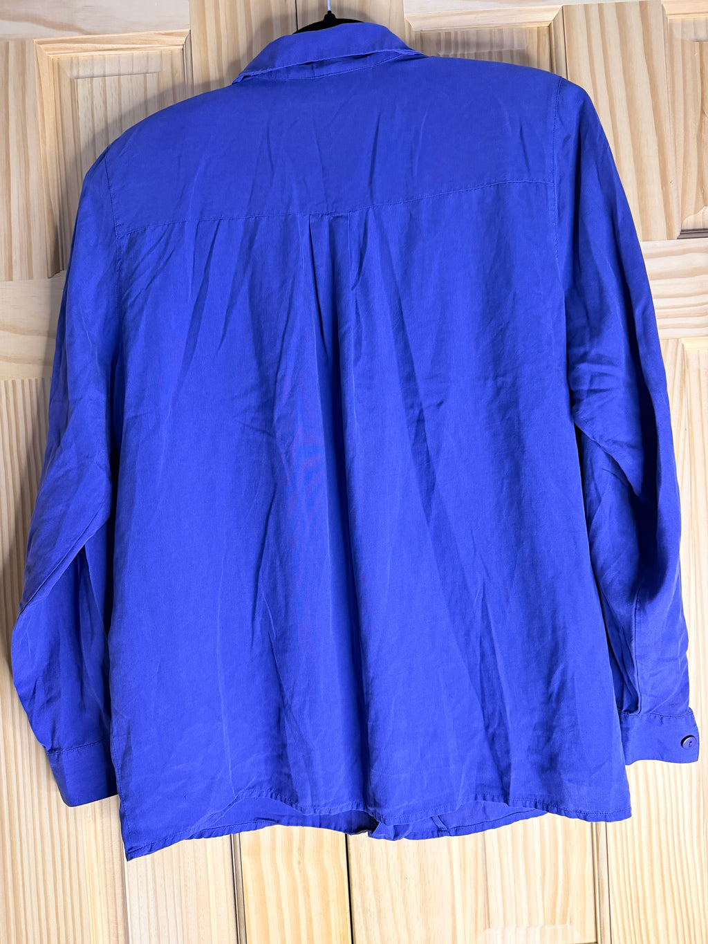 Christie & Jill 100% Silk Cobalt Blue Button Front Blouse Large