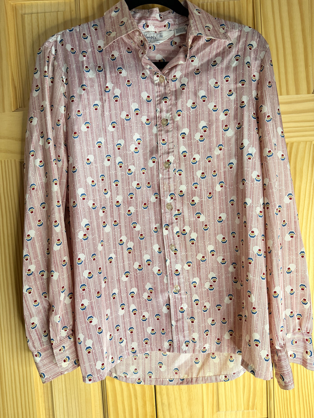 Knops Associates British Hong Kong Pink Geometric Button Front Blouse Size 18