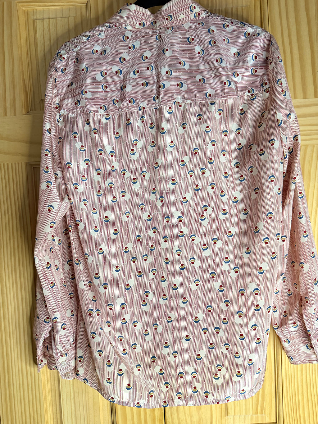 Knops Associates British Hong Kong Pink Geometric Button Front Blouse Size 18