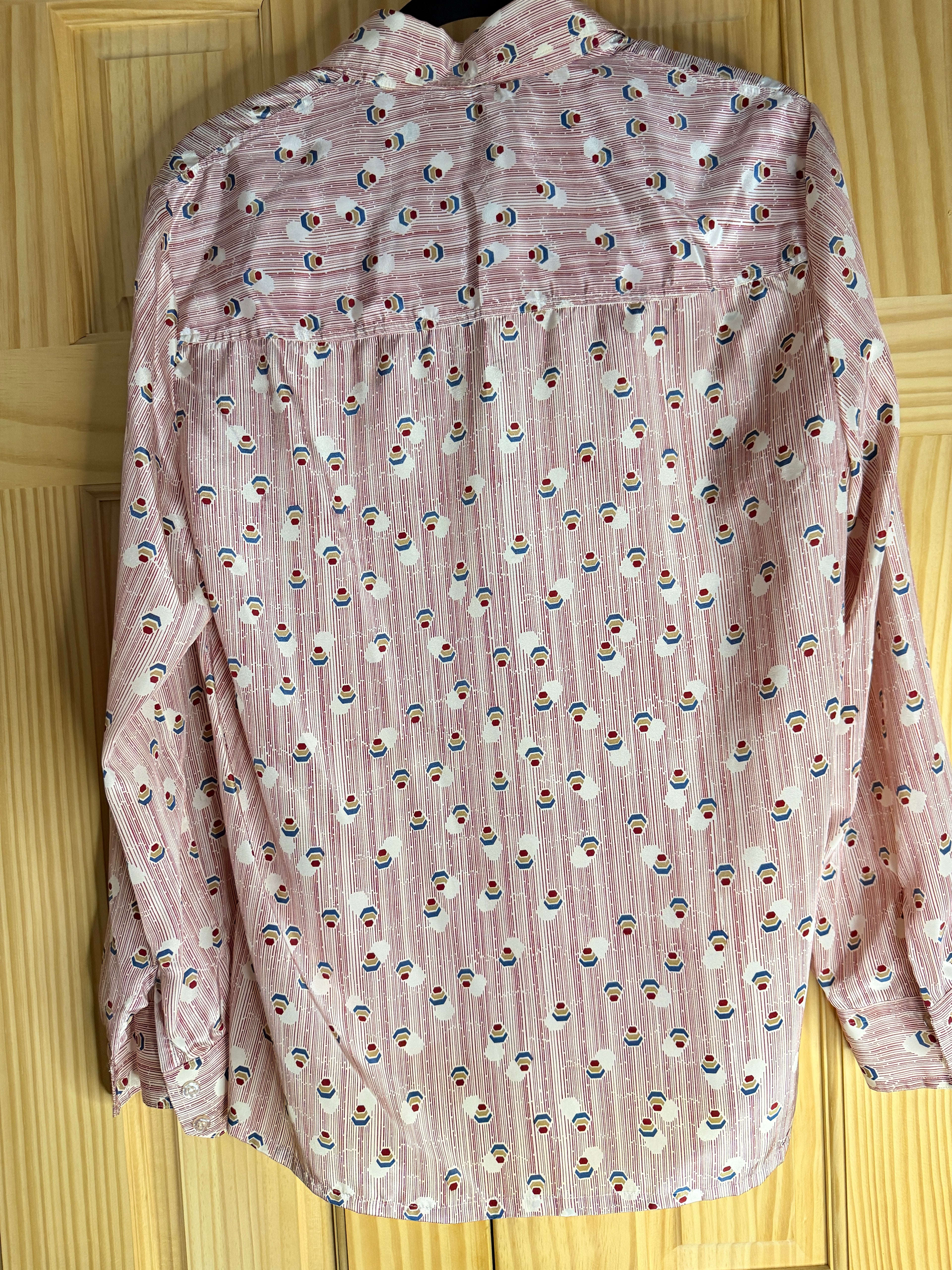 Knops Associates British Hong Kong Pink Geometric Button Front Blouse Size 18