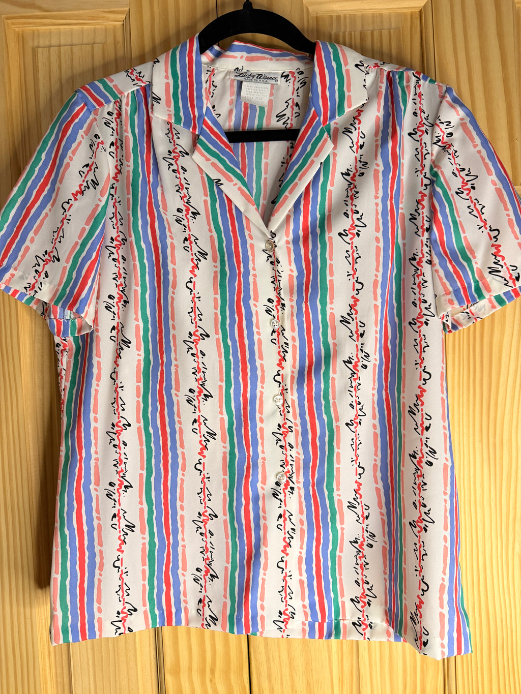 Lucky Winner USA Abstract Stripe Polyester Camp Shirt Size 13/14