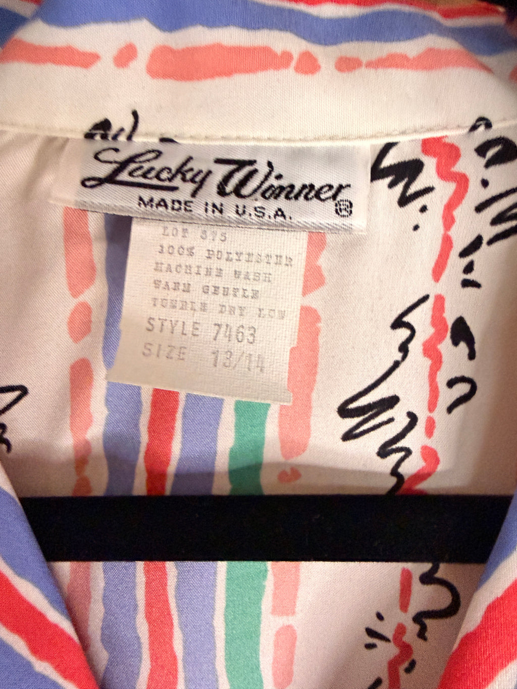 Lucky Winner USA Abstract Stripe Polyester Camp Shirt Size 13/14