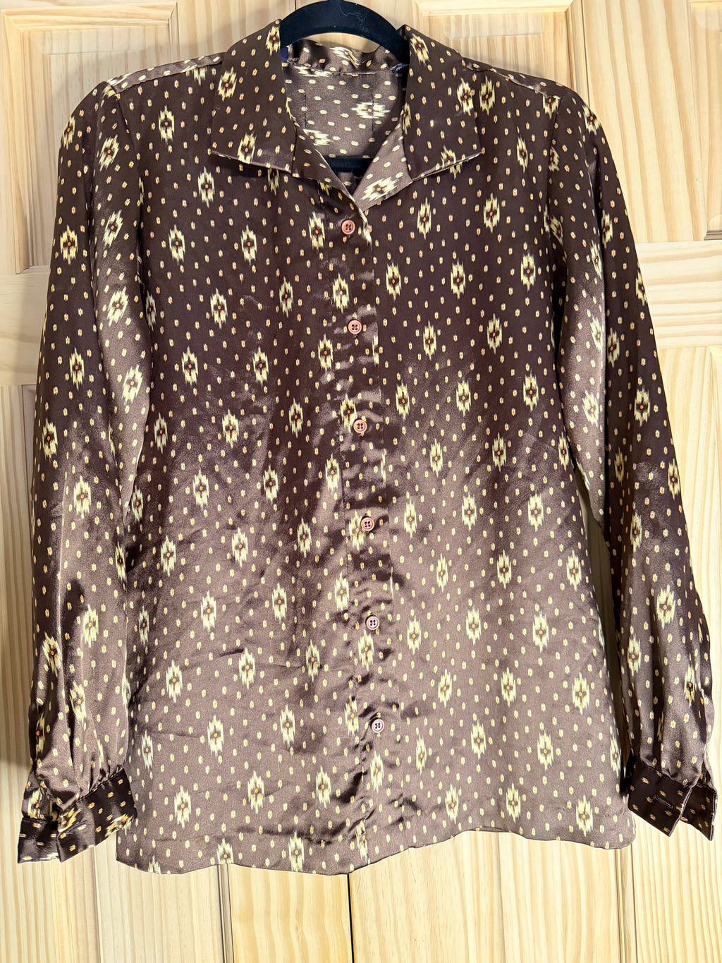 Brown Southwestern Print Long Sleeve Blouse