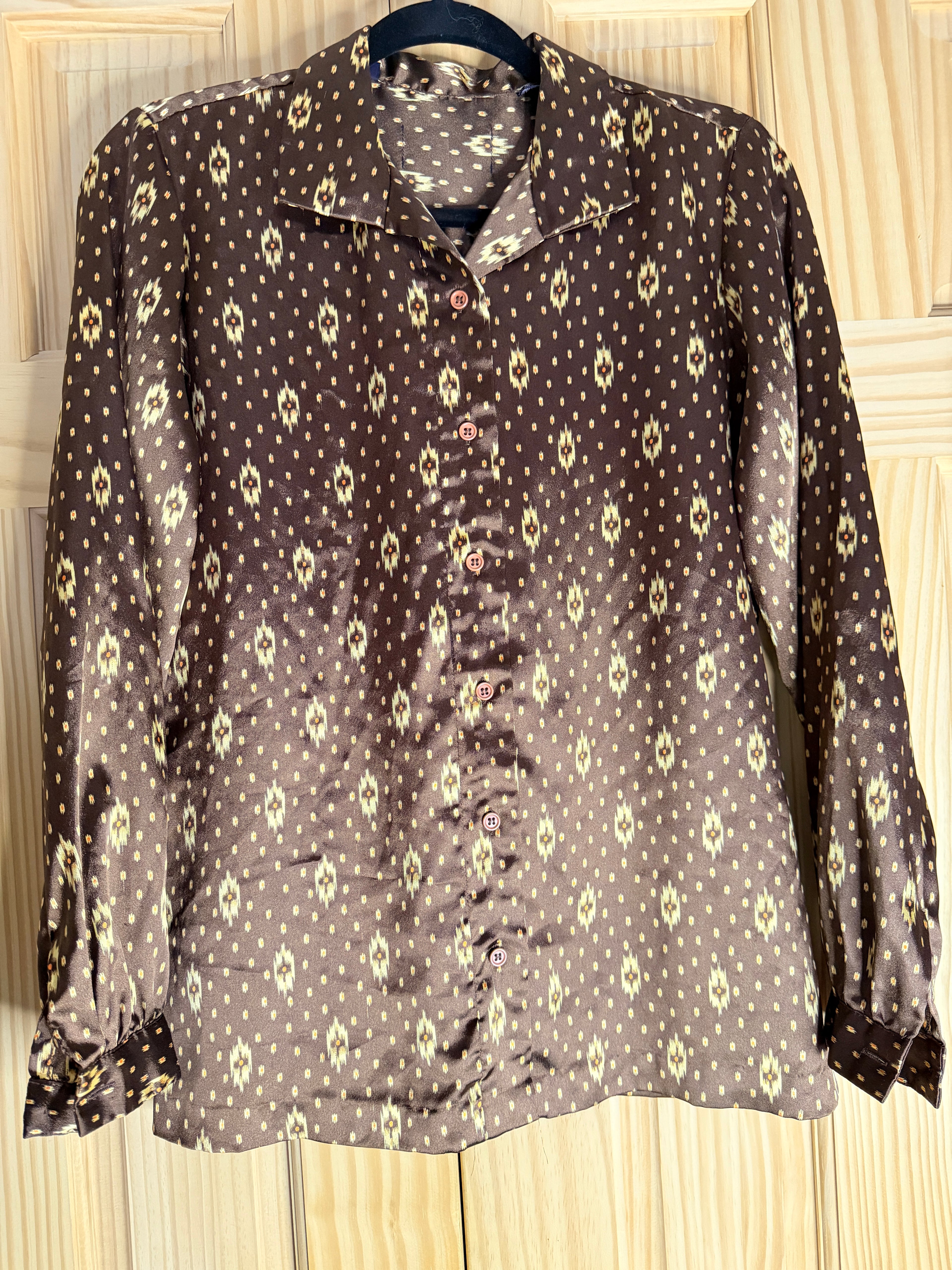 Brown Southwestern Print Long Sleeve Blouse