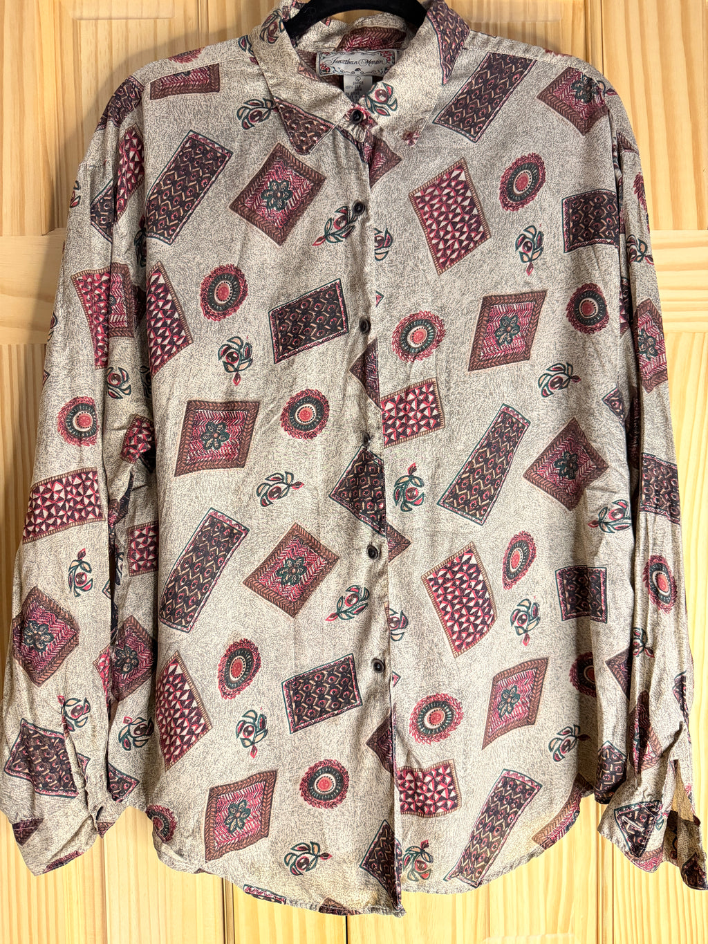 Jonathan Martin 100% Silk Patchwork Print Blouse Large