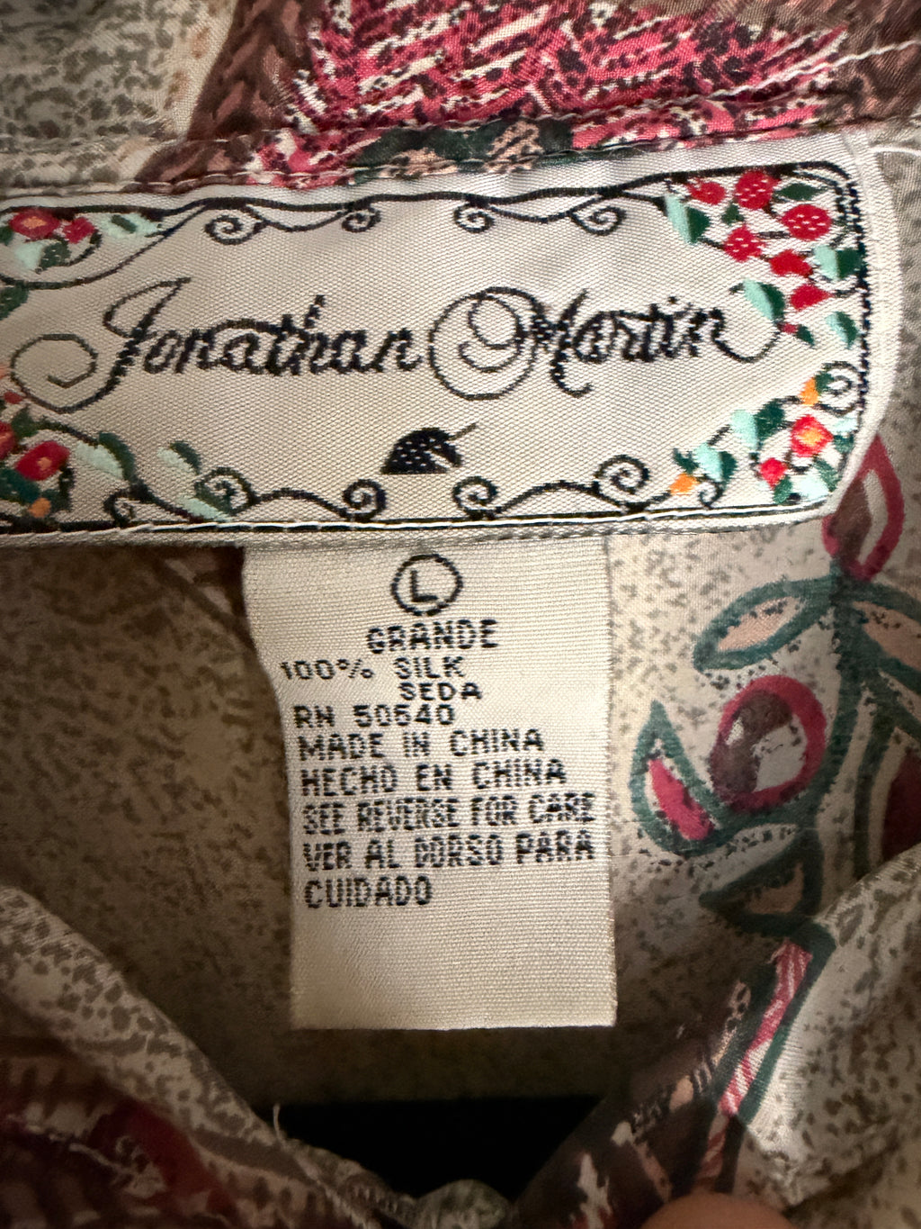 Jonathan Martin 100% Silk Patchwork Print Blouse Large