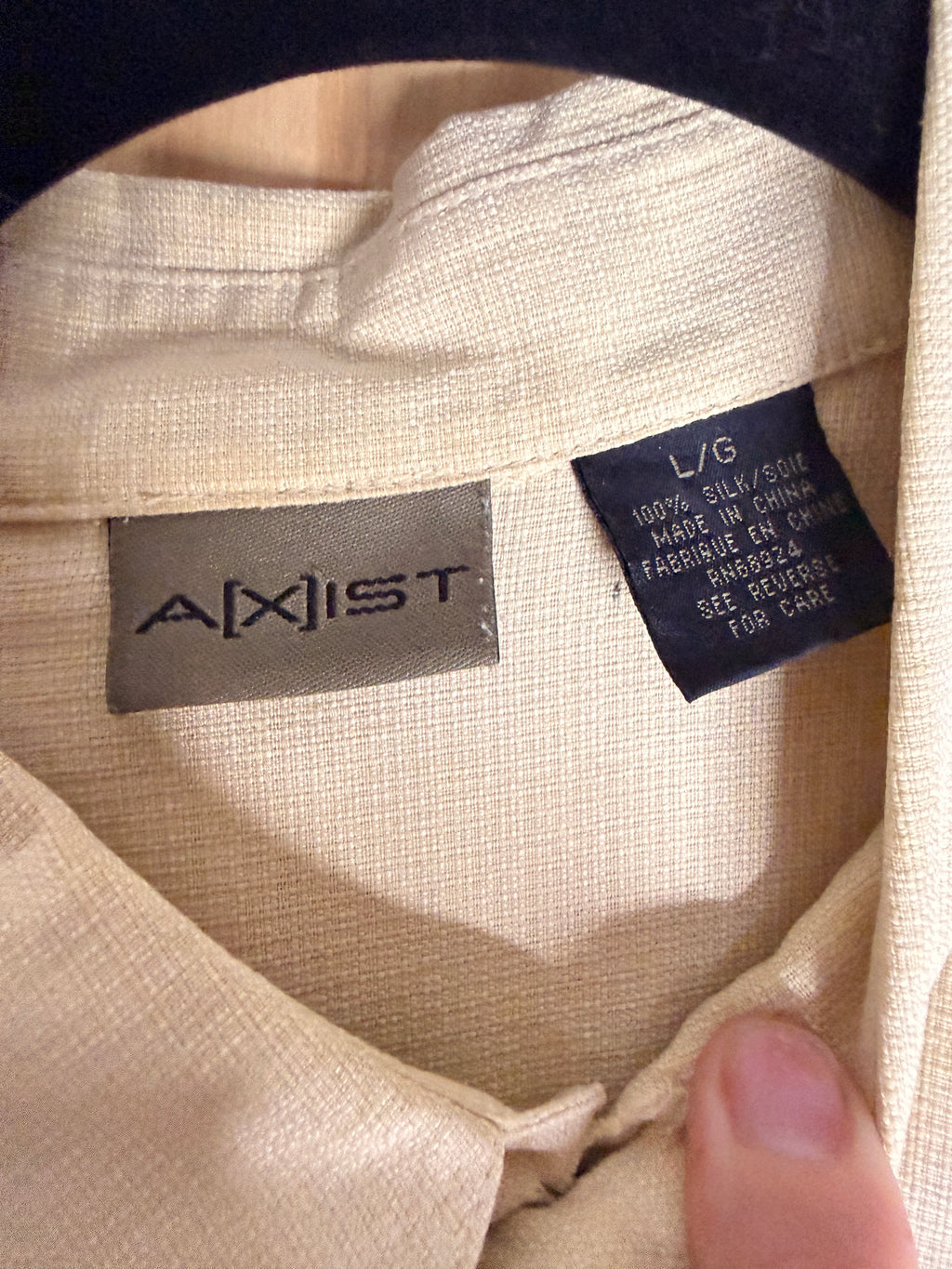 AXIST 100% Silk Cream Short Sleeve Button Front Camp Shirt Large