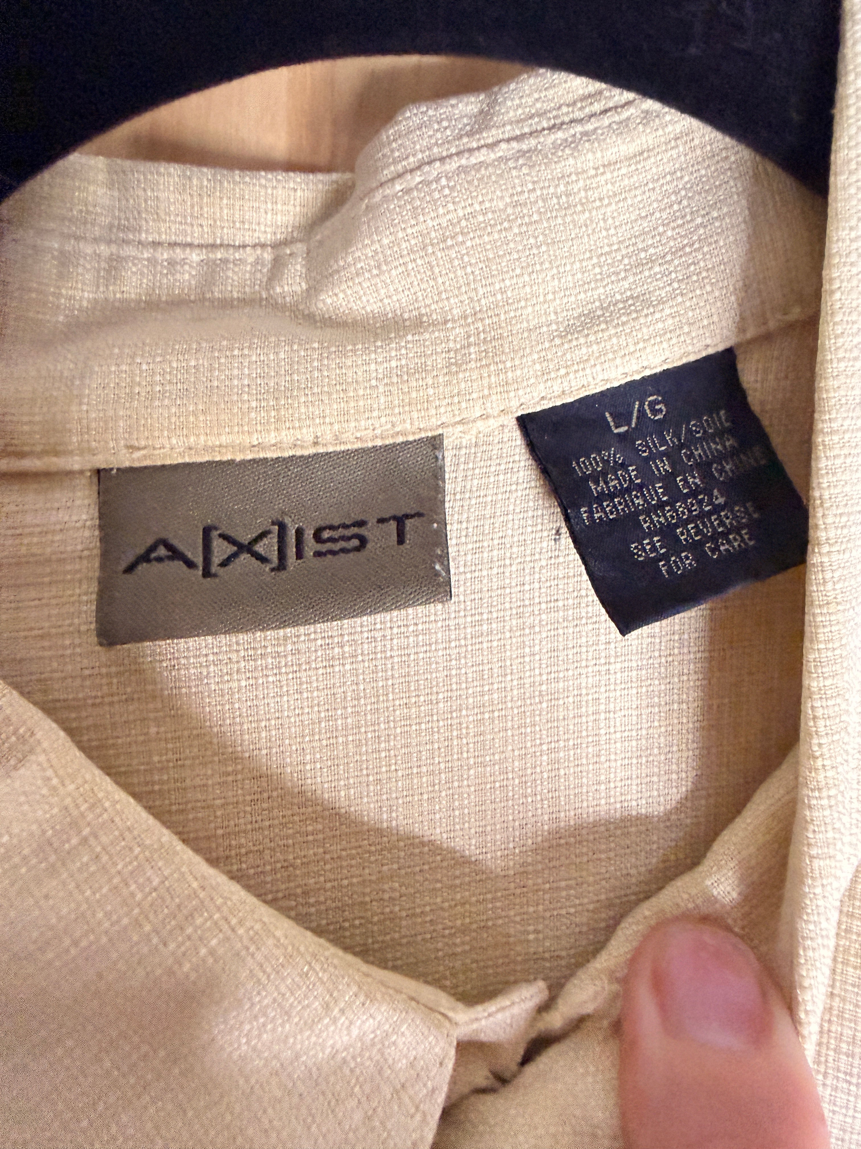 AXIST 100% Silk Cream Short Sleeve Button Front Camp Shirt Large