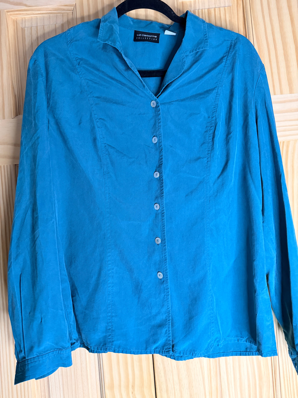 Liz Claiborne Collection Teal 100% Silk Button Front Blouse
