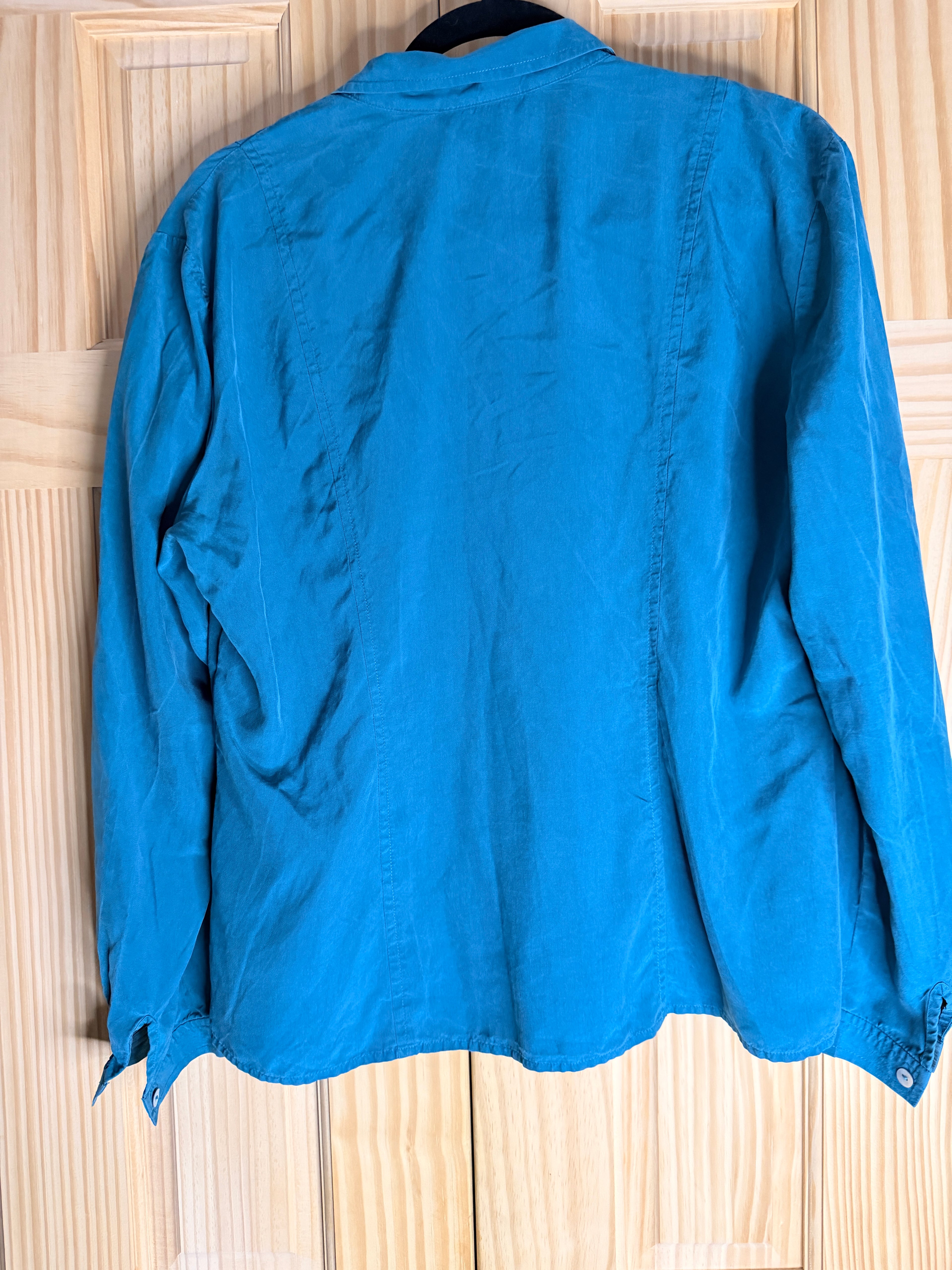 Liz Claiborne Collection Teal 100% Silk Button Front Blouse