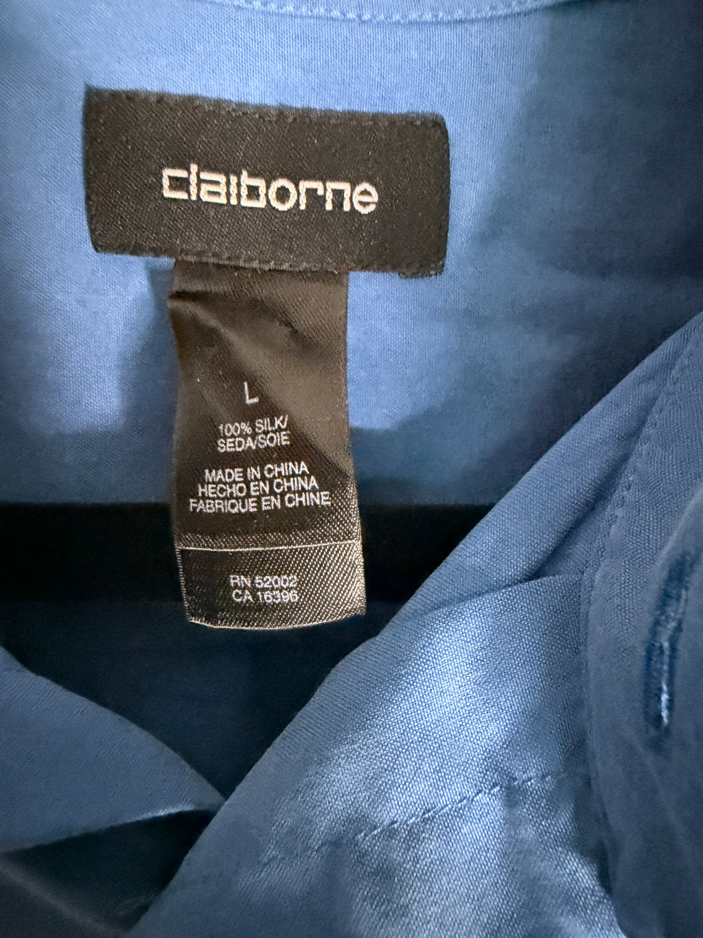 Claiborne 100% Silk Royal Blue Short Sleeve Button Front Shirt Large