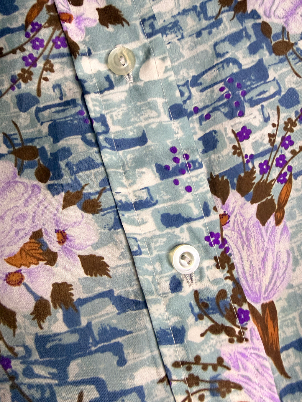 Title: Korean Made Lavender Floral Button Front Blouse Size 38