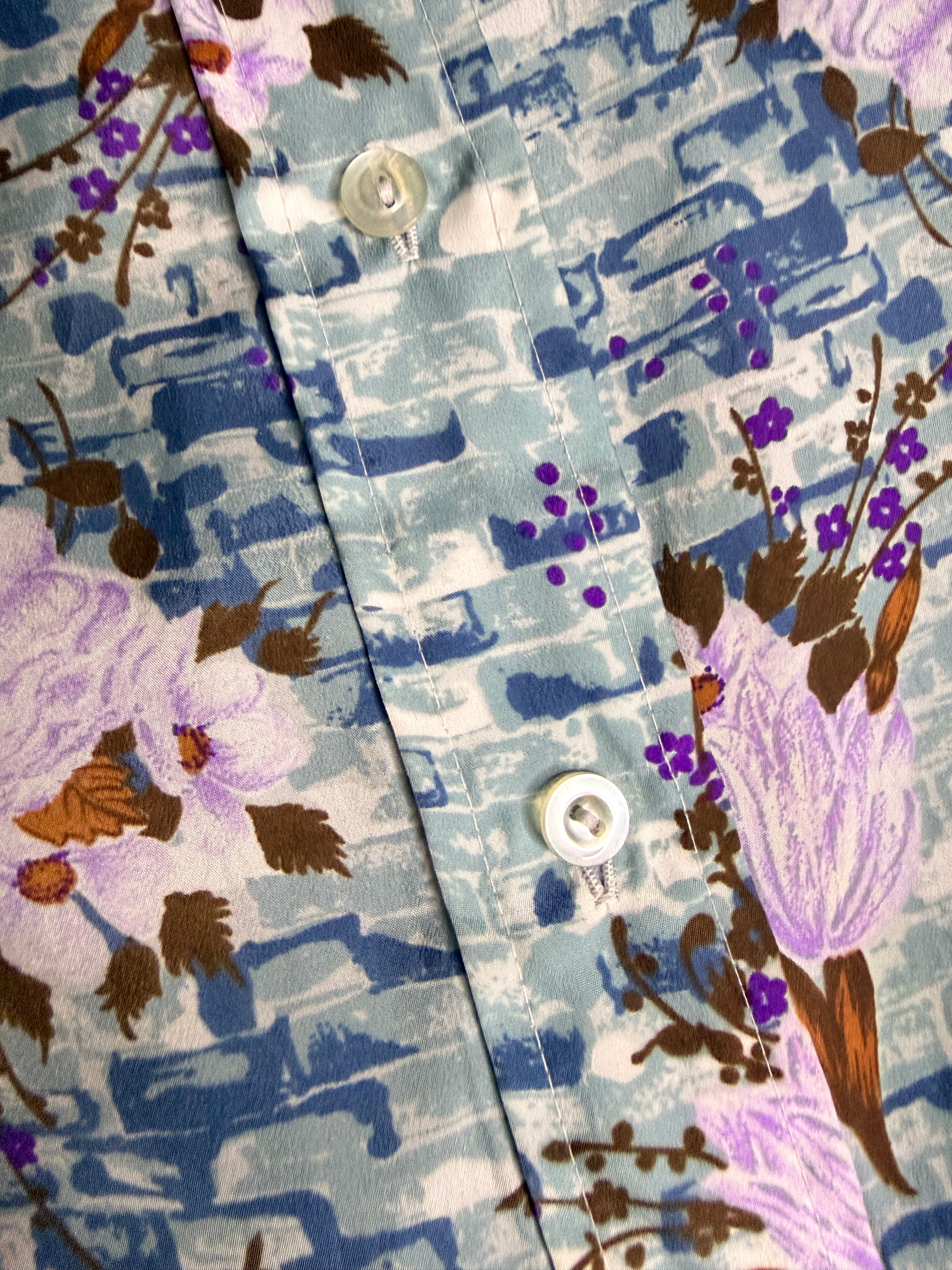 Title: Korean Made Lavender Floral Button Front Blouse Size 38