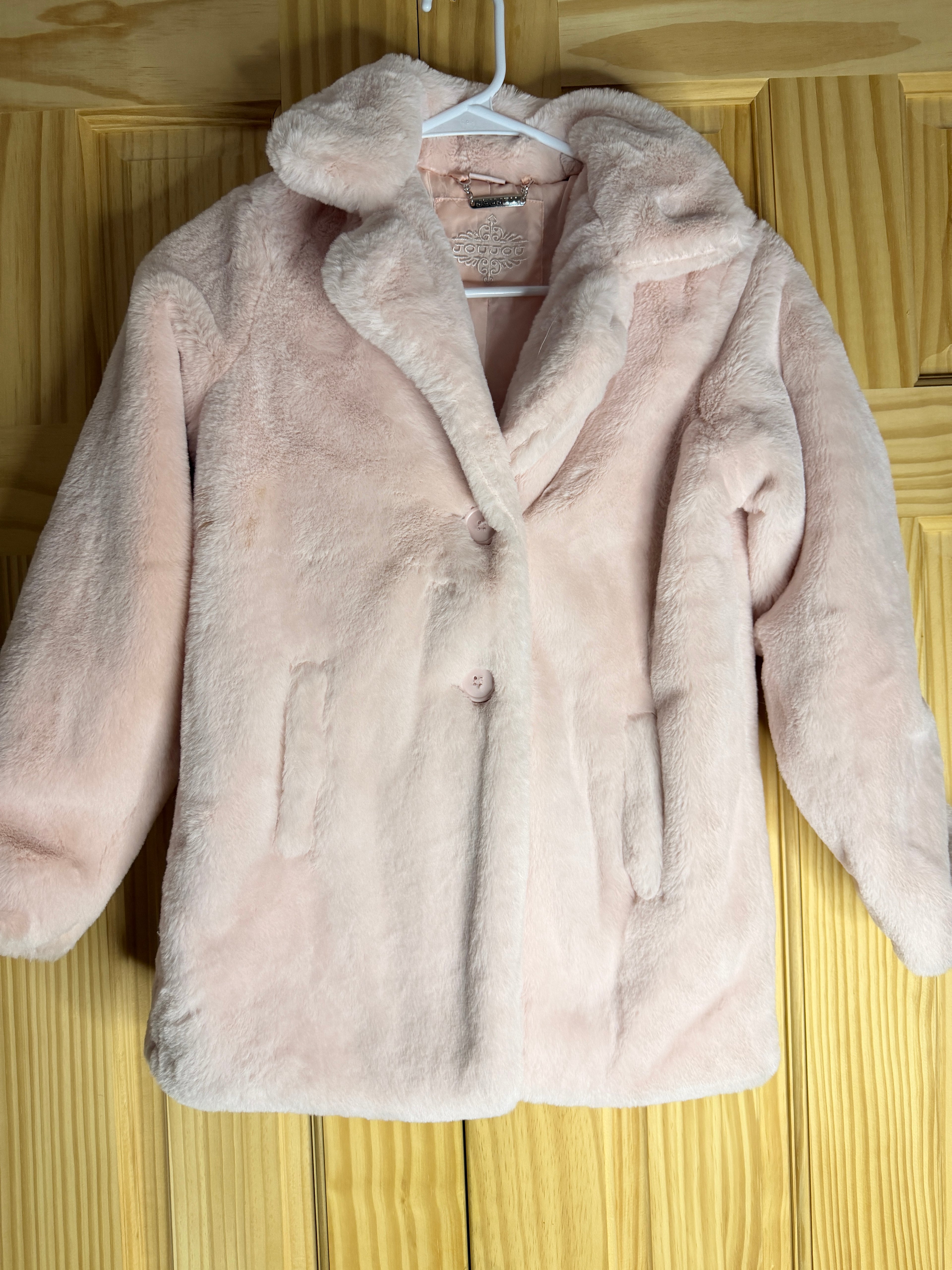 JouJou Girls Blush Pink Faux Fur Coat (Medium 10/12)