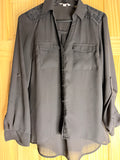 Candie's Black Sheer Button Front Blouse with Lace Detail | Women's Medium
