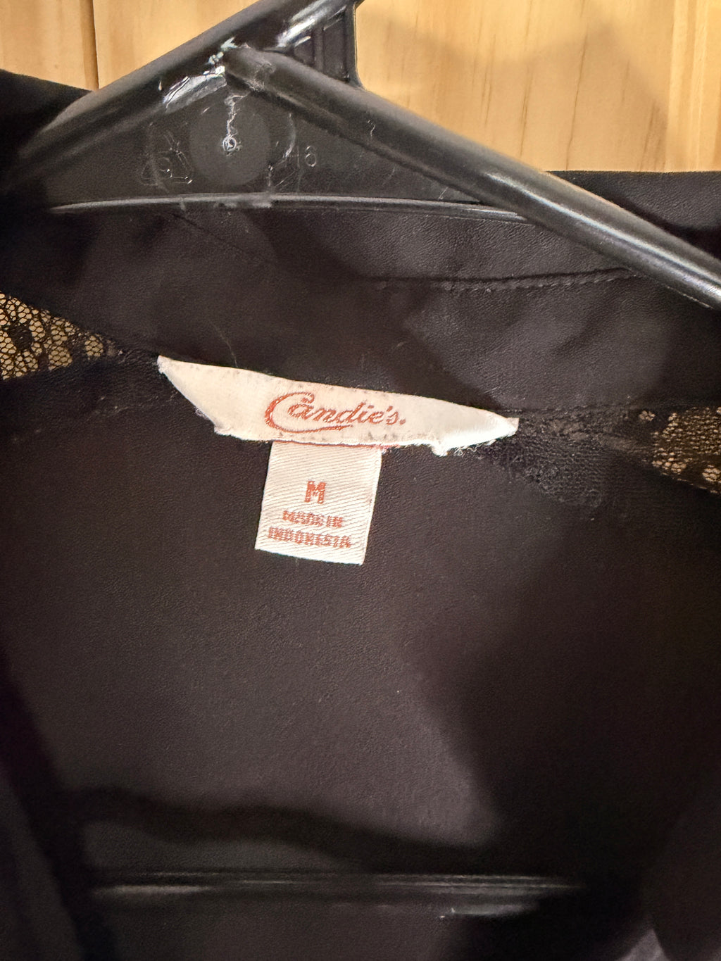 Candie's Black Sheer Button Front Blouse with Lace Detail | Women's Medium