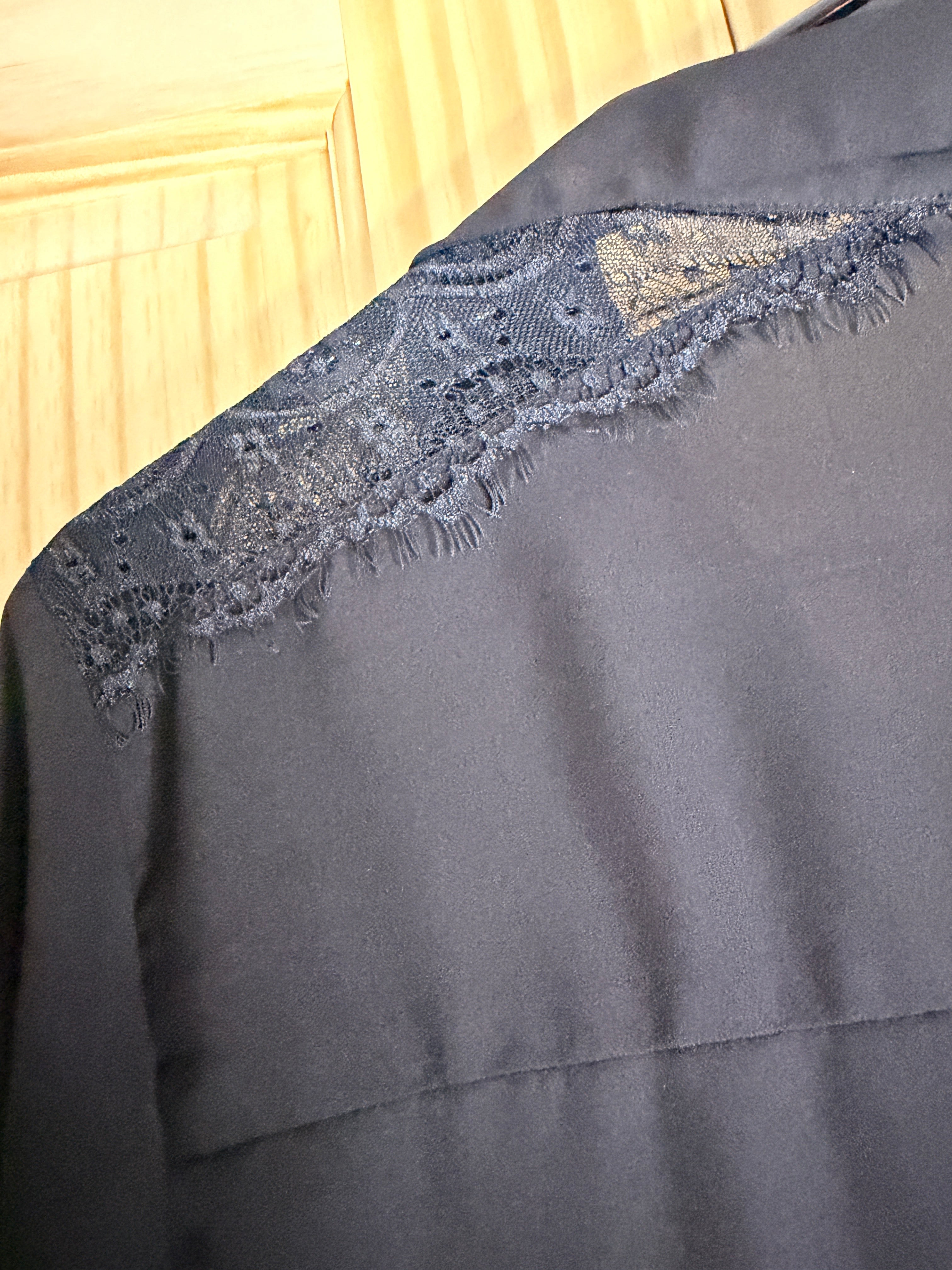 Candie's Black Sheer Button Front Blouse with Lace Detail | Women's Medium