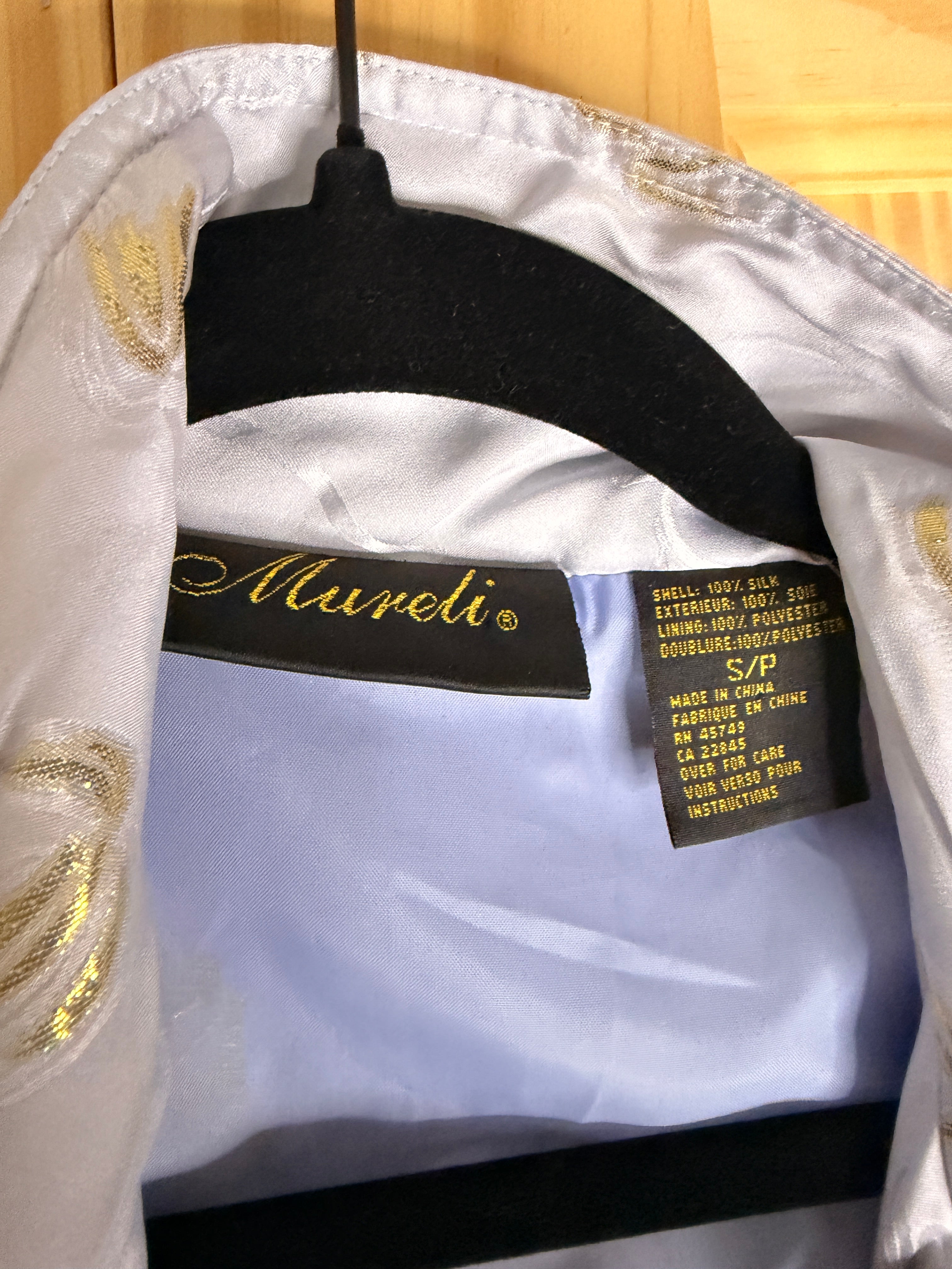 Vintage Mundi 100% Silk Embroidered Jacket | Light Blue Zip Front Jacket