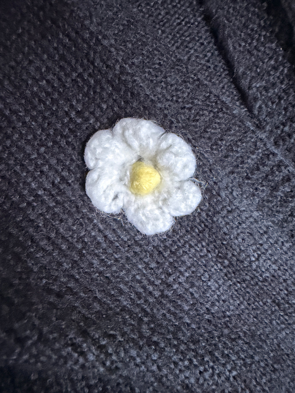 Black Knit Daisy Cardigan | Crochet Flower Open Front Sweater
