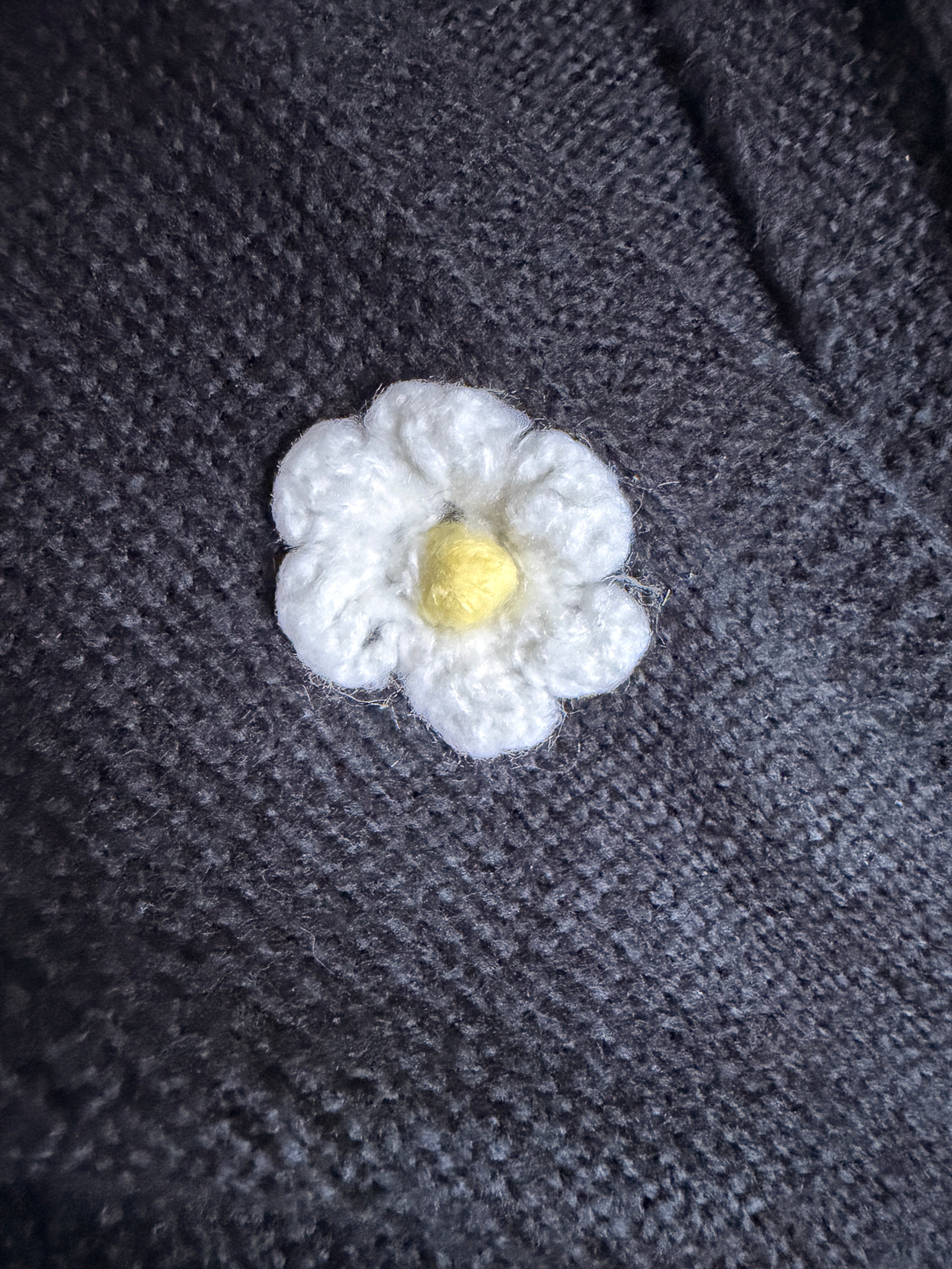 Black Knit Daisy Cardigan | Crochet Flower Open Front Sweater