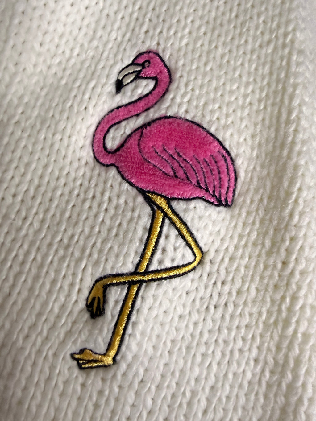 Forever 21 Flamingo Embroidered Chunky Knit Open Cardigan | White | Size Large