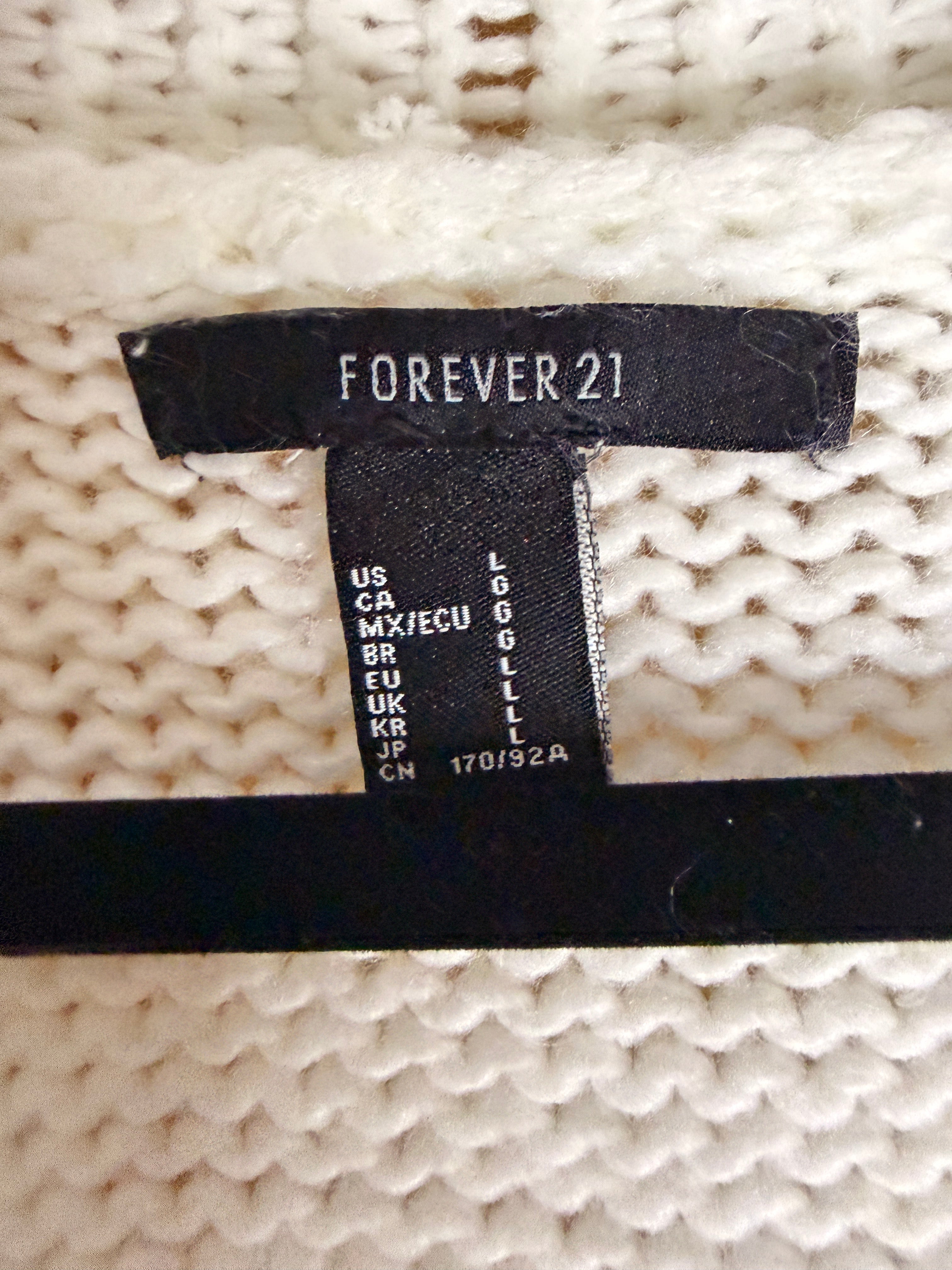 Forever 21 Flamingo Embroidered Chunky Knit Open Cardigan | White | Size Large