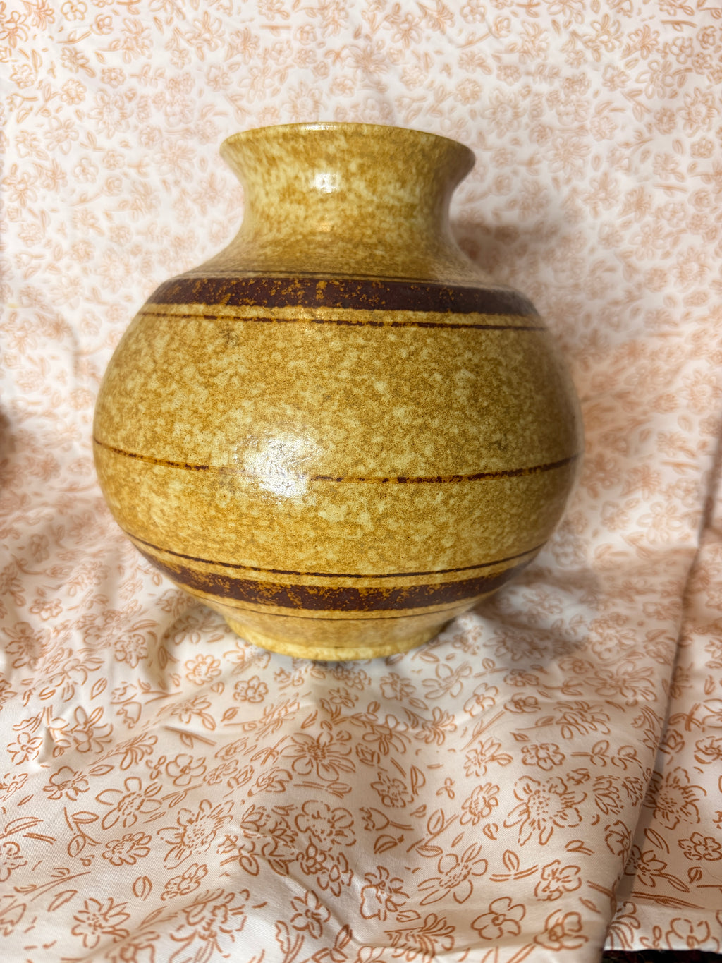 Vintage Studio Pottery Vase Brown Speckled Earth Tone Bulb Vase Rustic Mid Century Ceramic