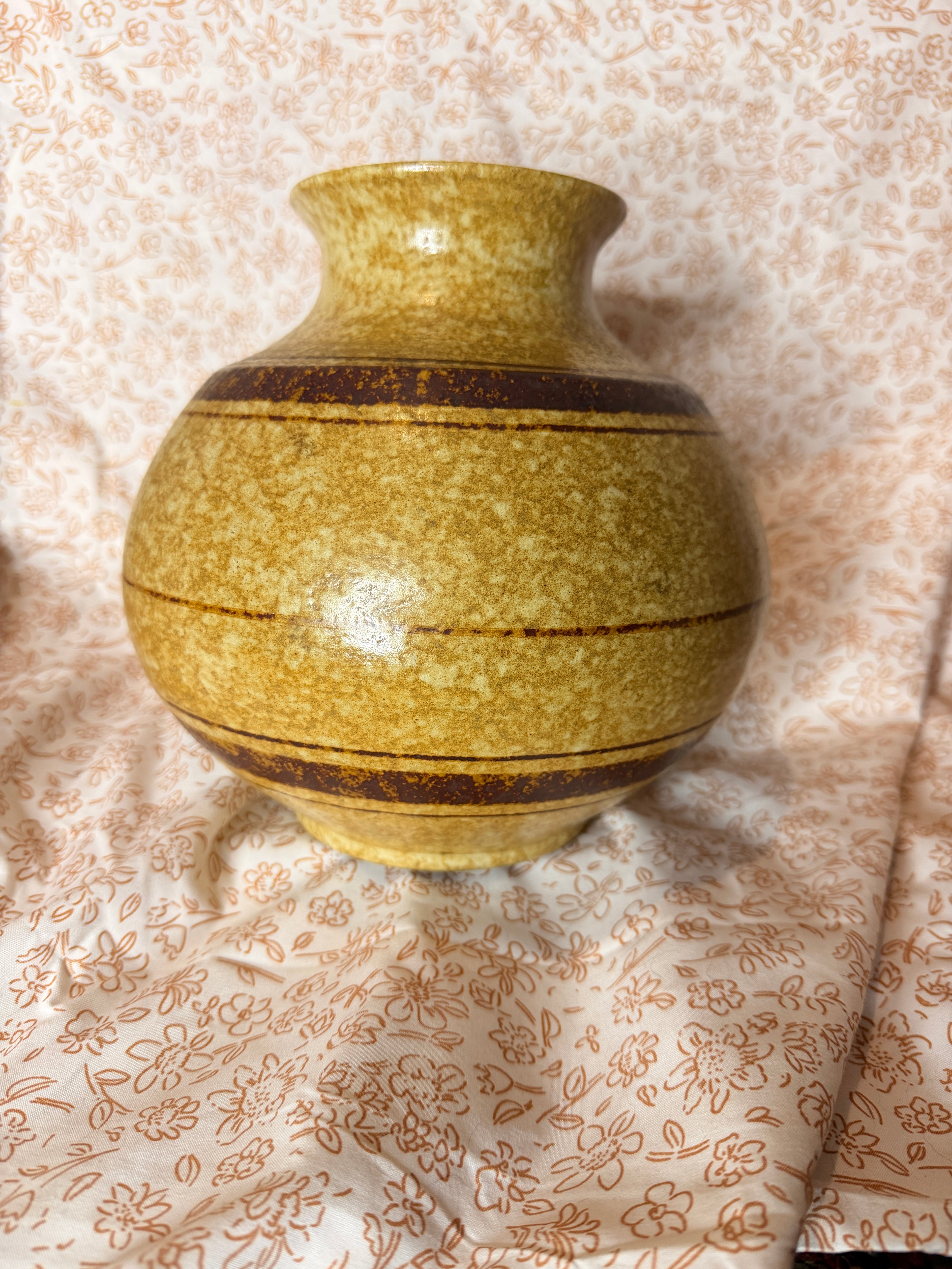 Vintage Studio Pottery Vase Brown Speckled Earth Tone Bulb Vase Rustic Mid Century Ceramic