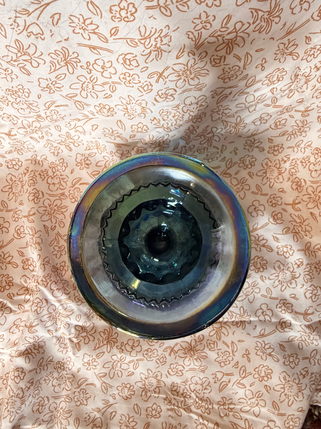 Vintage Blue Carnival Glass Footed Compote Bowl Iridescent Coin Dot Pedestal Serving Dish