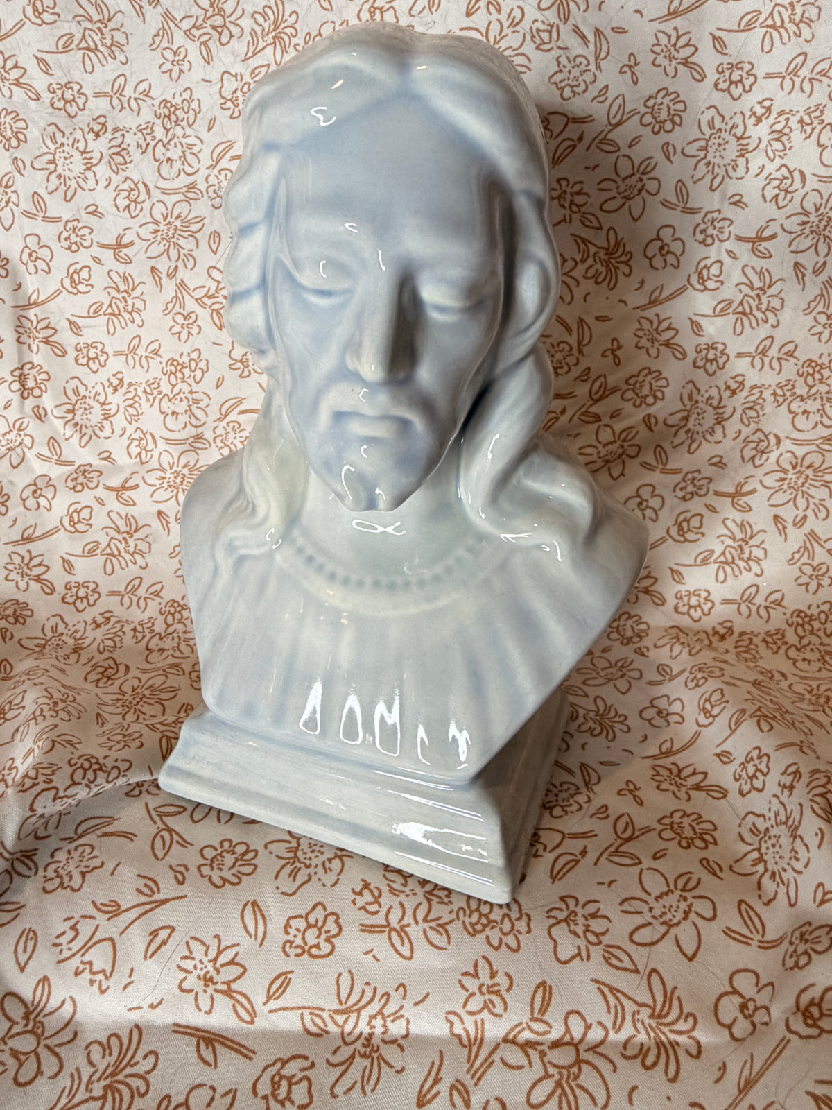 Vintage White Ceramic Jesus Christ Bust Christian Religious Sculpture Home Décor