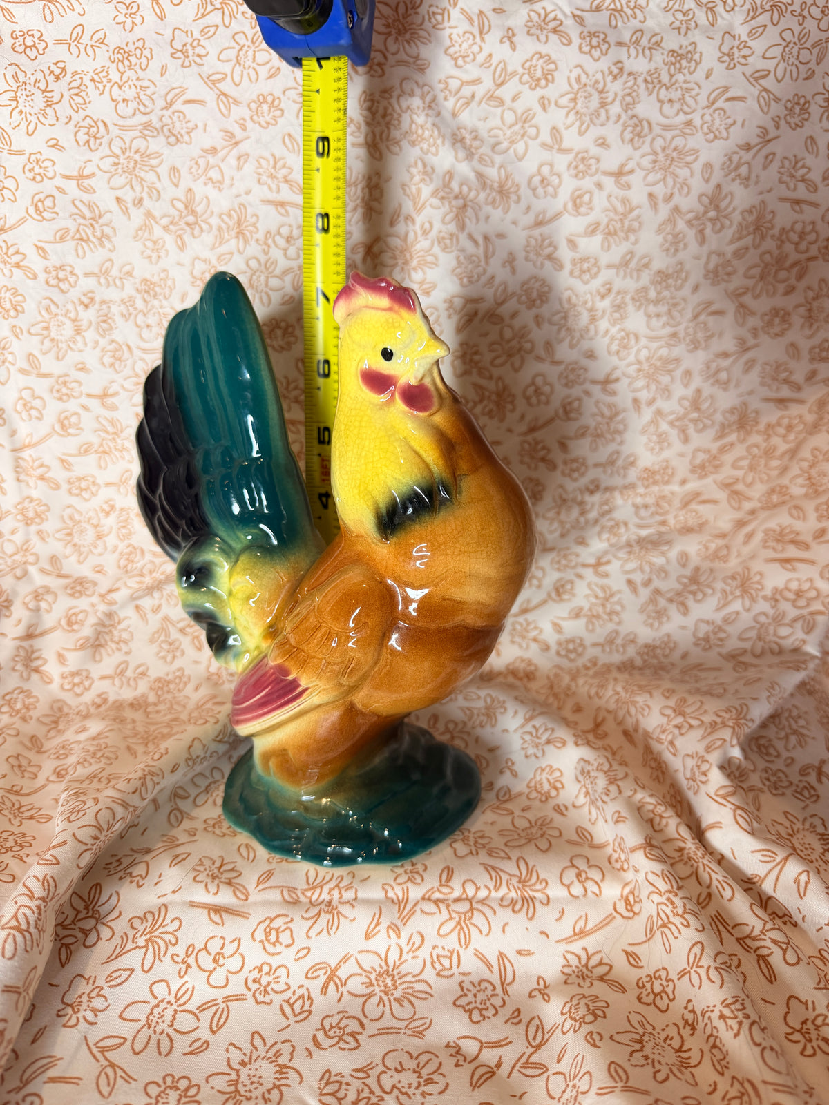 Vintage Hand Painted Ceramic Rooster Figurine Colorful Farmhouse Kitchen Décor
