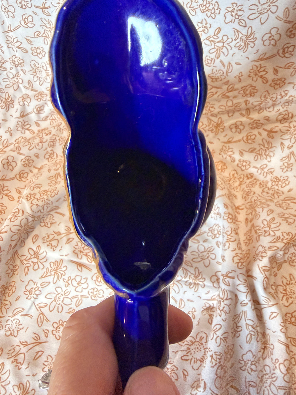 Vintage Cobalt Blue Ceramic Pitcher with Gold Pheasant Motif & Gold Trim