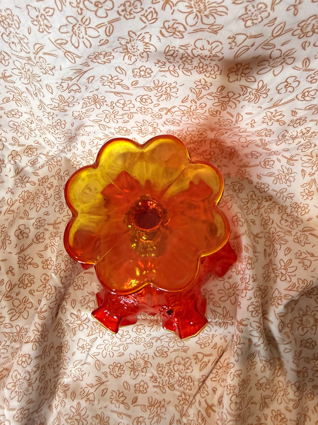 Vintage Amberina Pedestal Ruffled Compote Art Glass Centerpiece Bowl