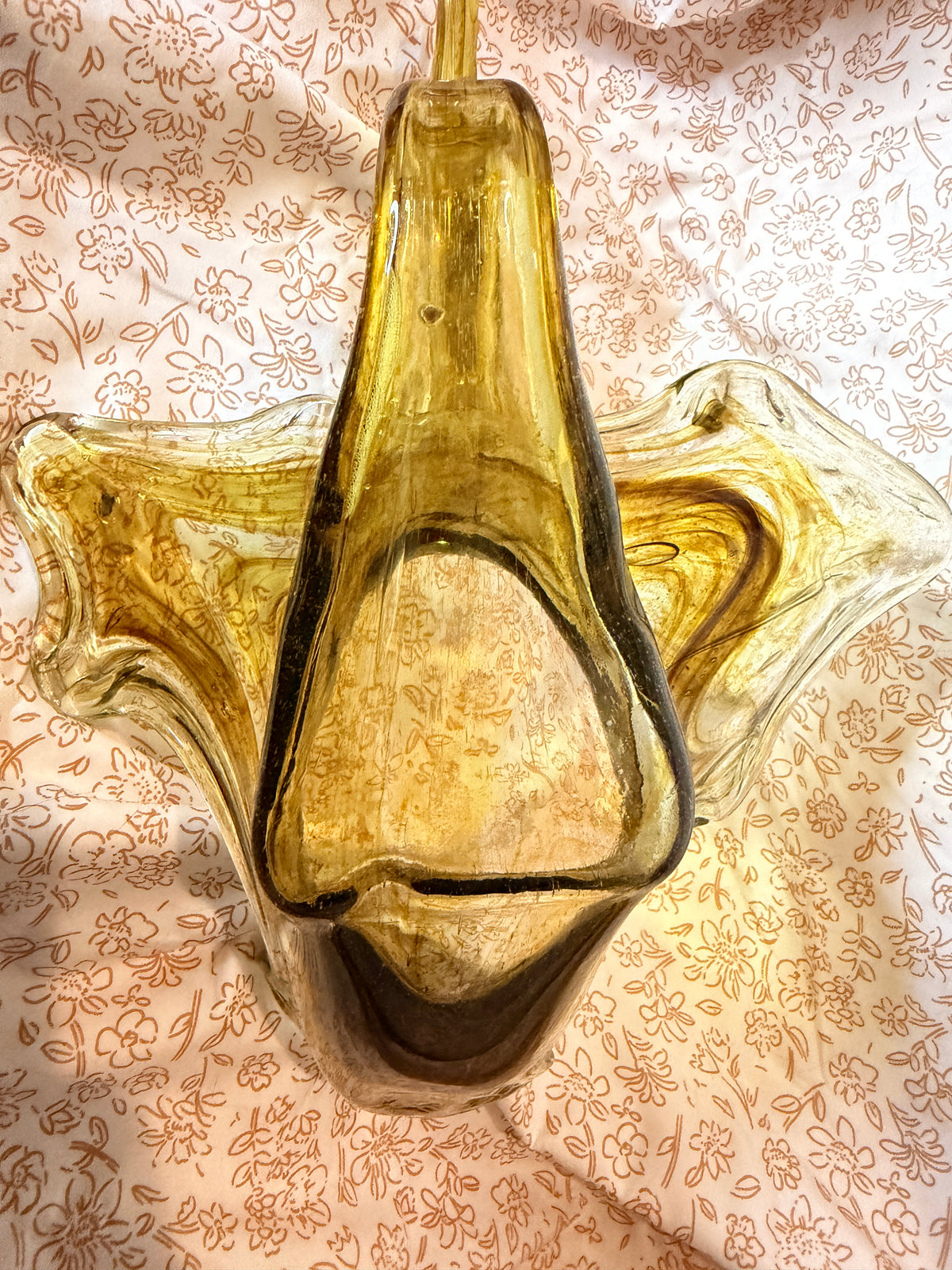 Vintage Amber Art Glass Swan Bowl Mid Century Decorative Centerpiece Candy Dish