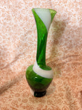 Vintage Green & White Cased Art Glass Swirl Vase