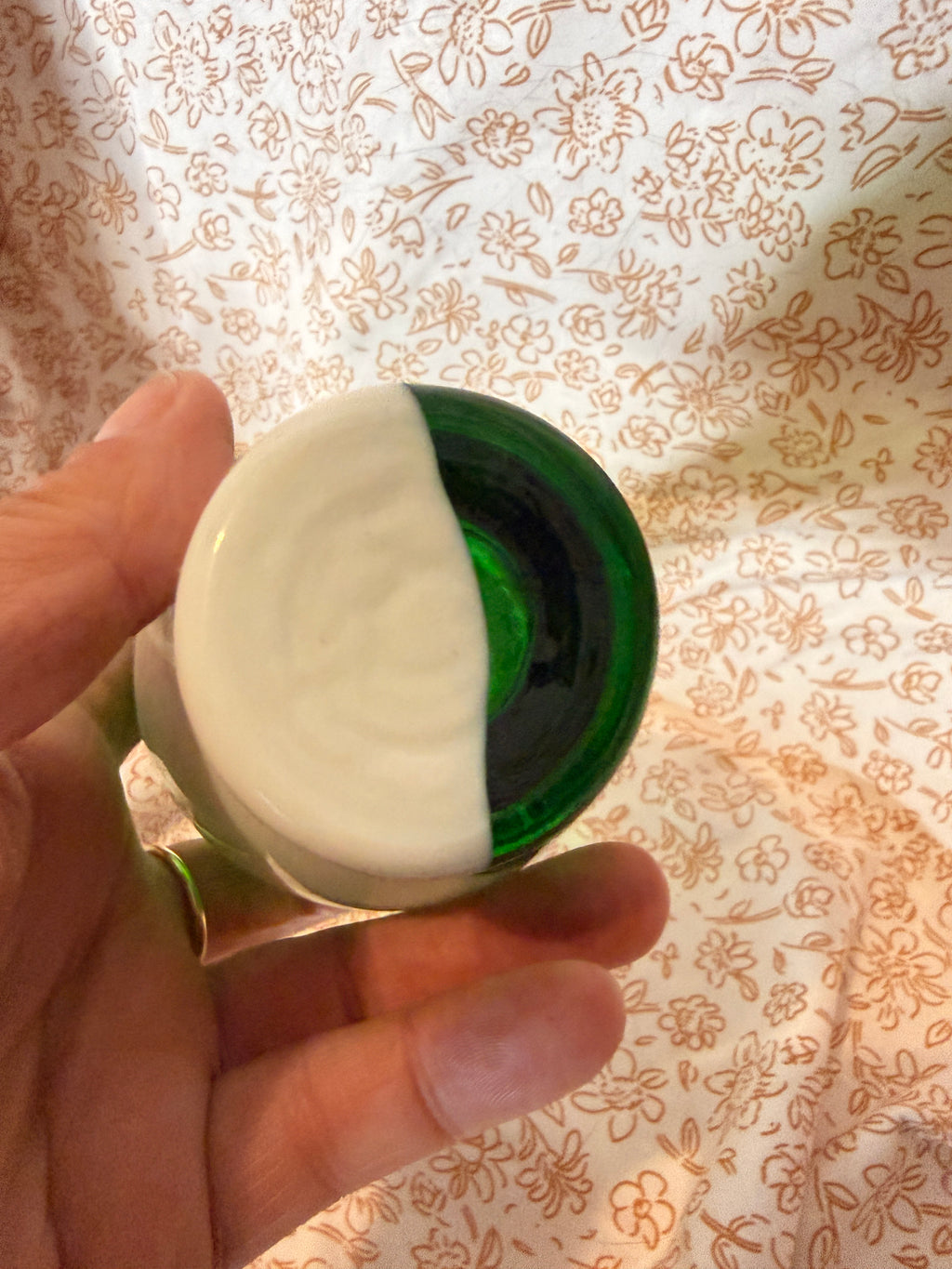Vintage Green & White Cased Art Glass Swirl Vase