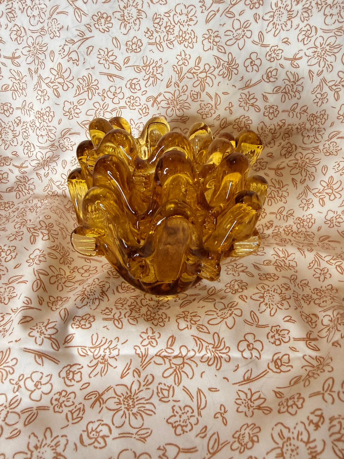 Vintage Italian Amber Art Glass Ruffled Bowl Set of 3 | Hand Blown Freeform Glass | Mid Century Modern Decor | Murano Style Console Bowls